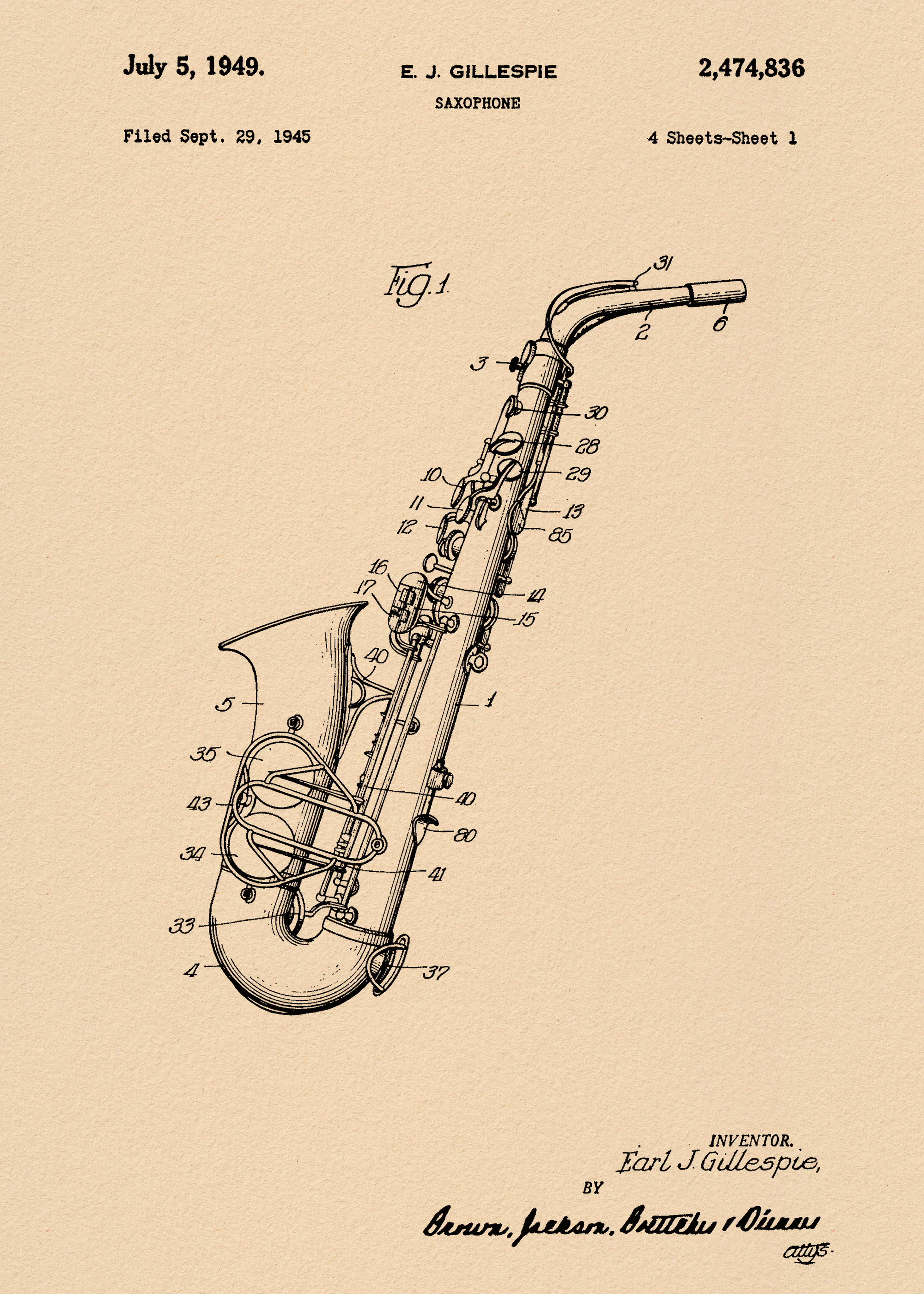 Saxophone Patent Poster 0