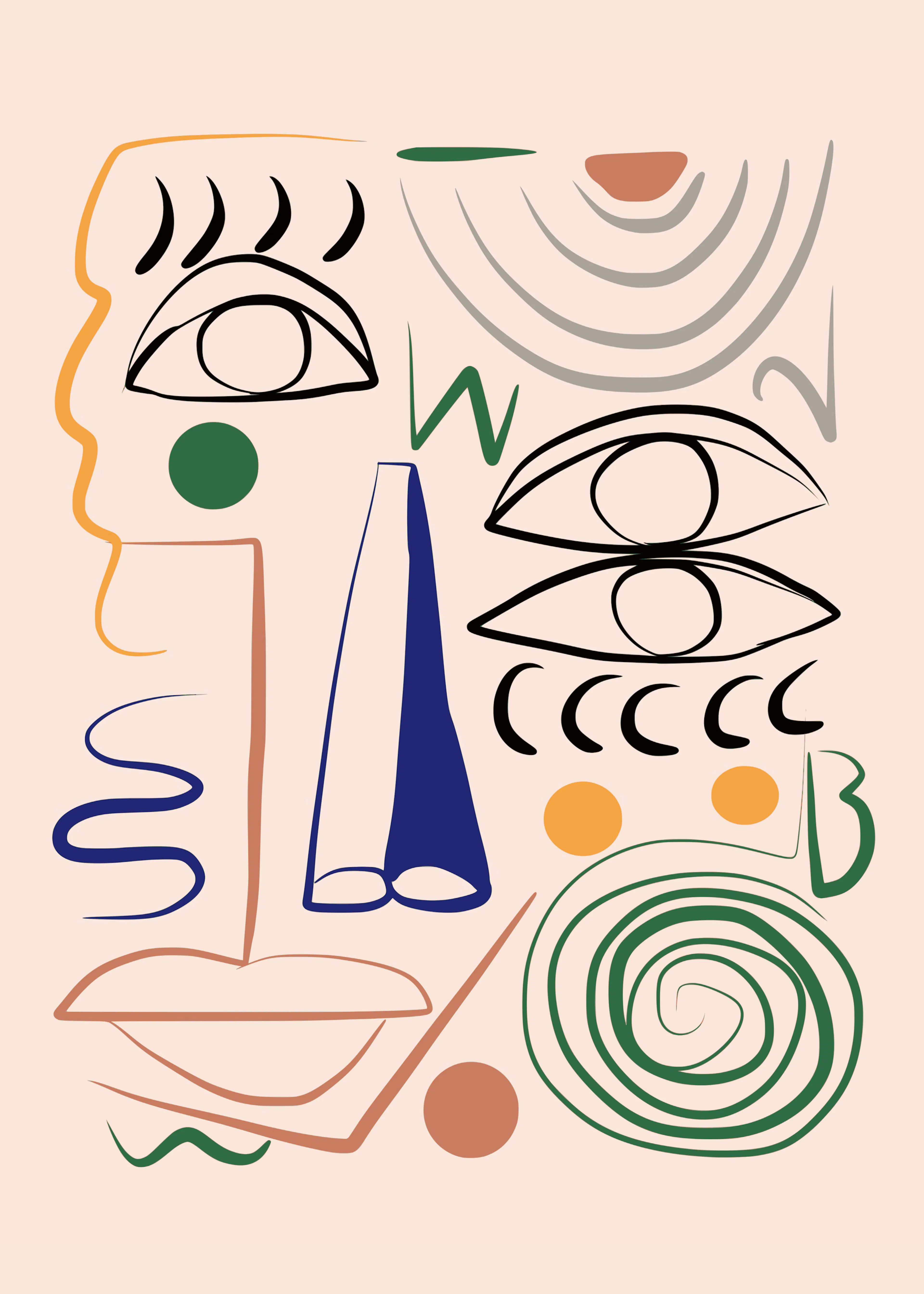 Green Abstract Faces Poster 0