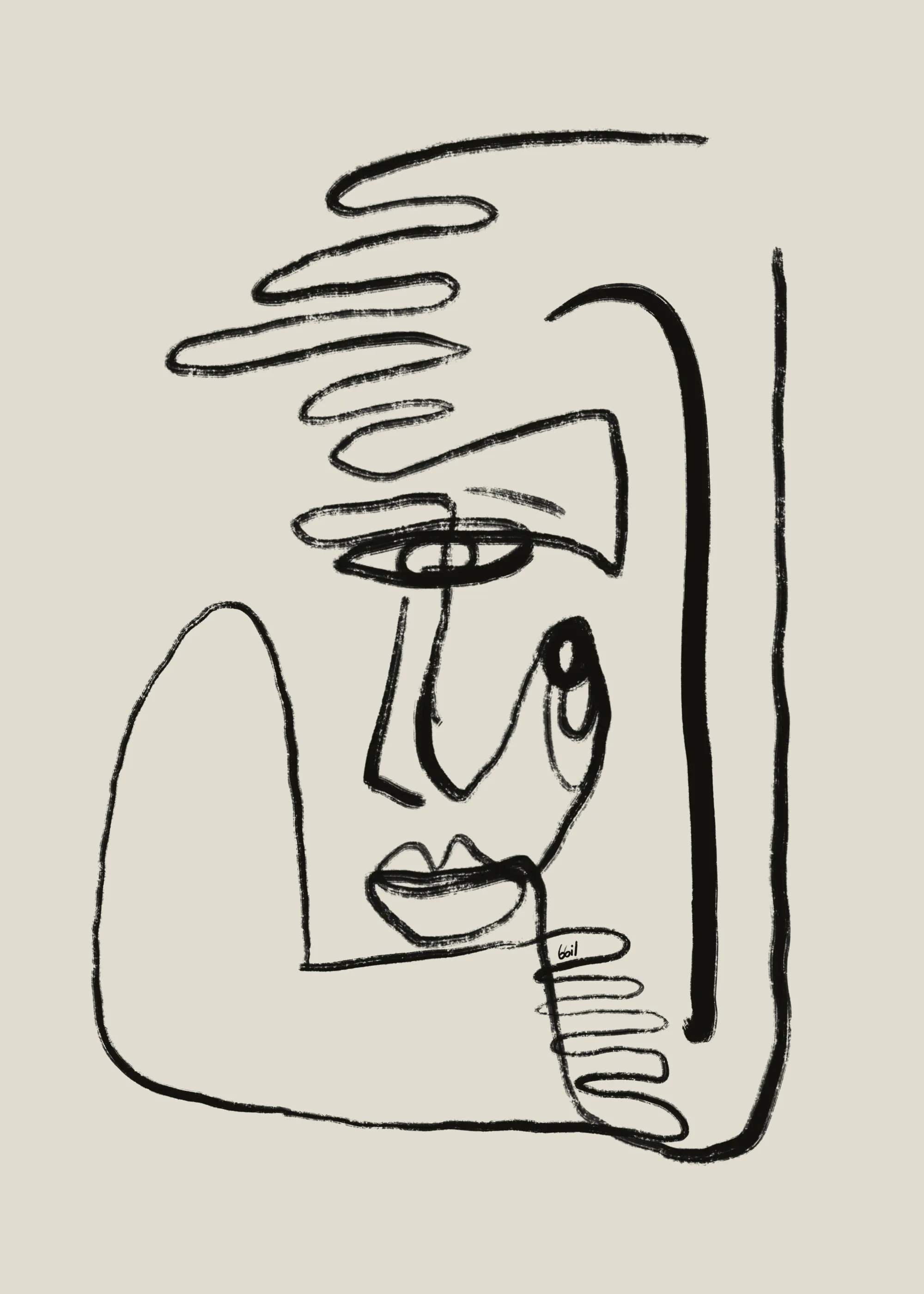 Beige Abstracte Gezichten Poster 0