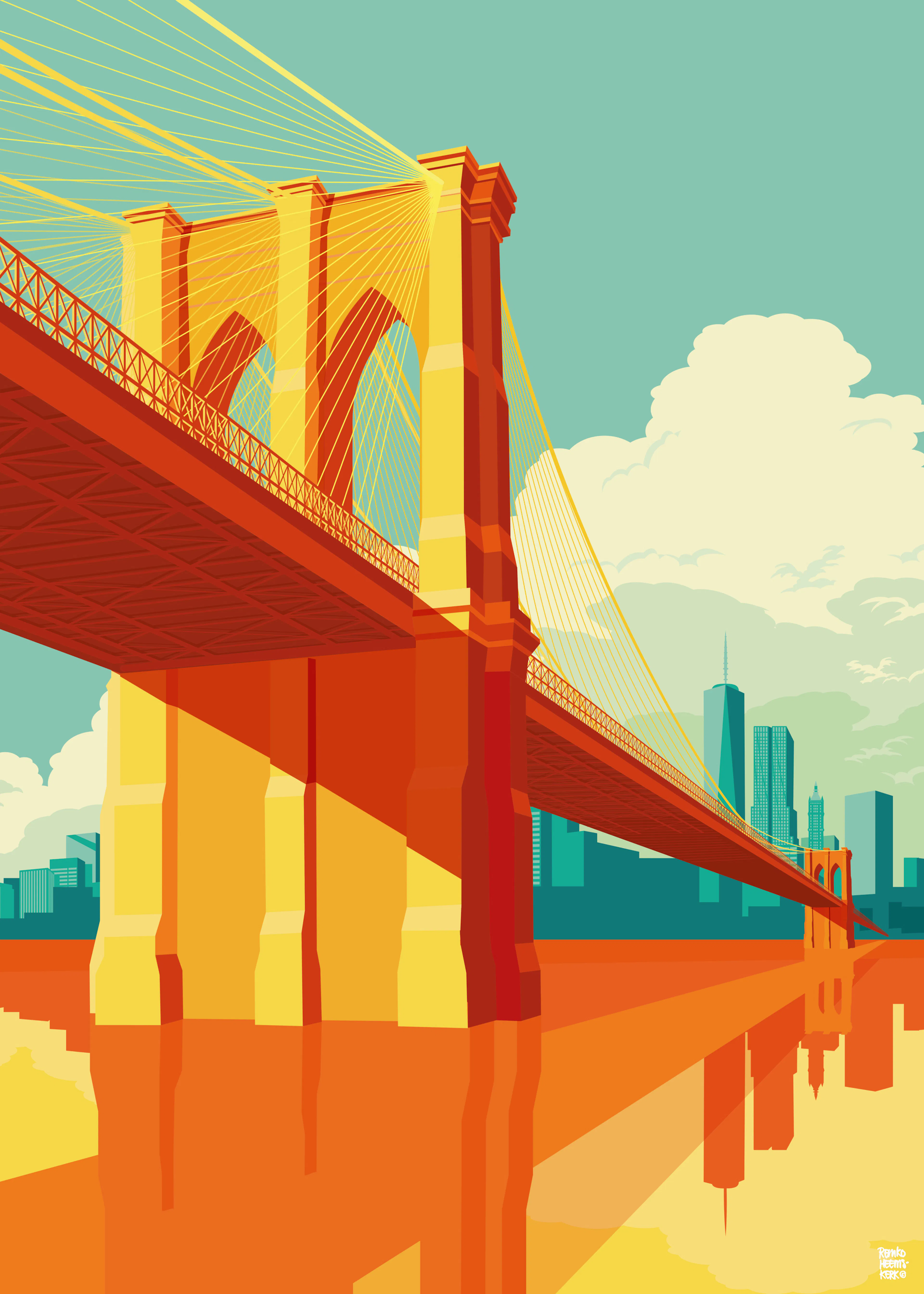 Orange Brooklyn Bridge Poster 0