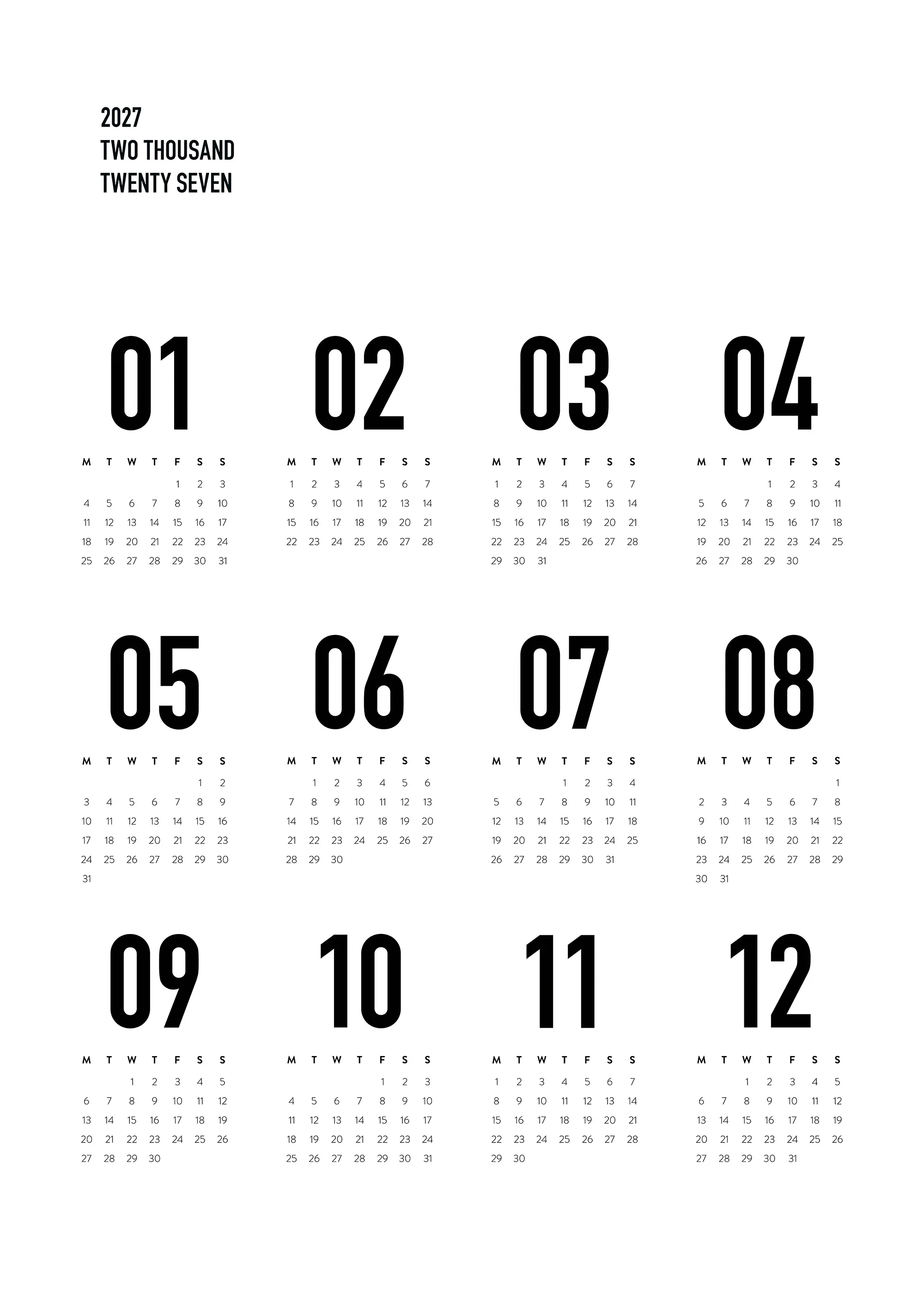 Calendar 2027 BW Poster 0