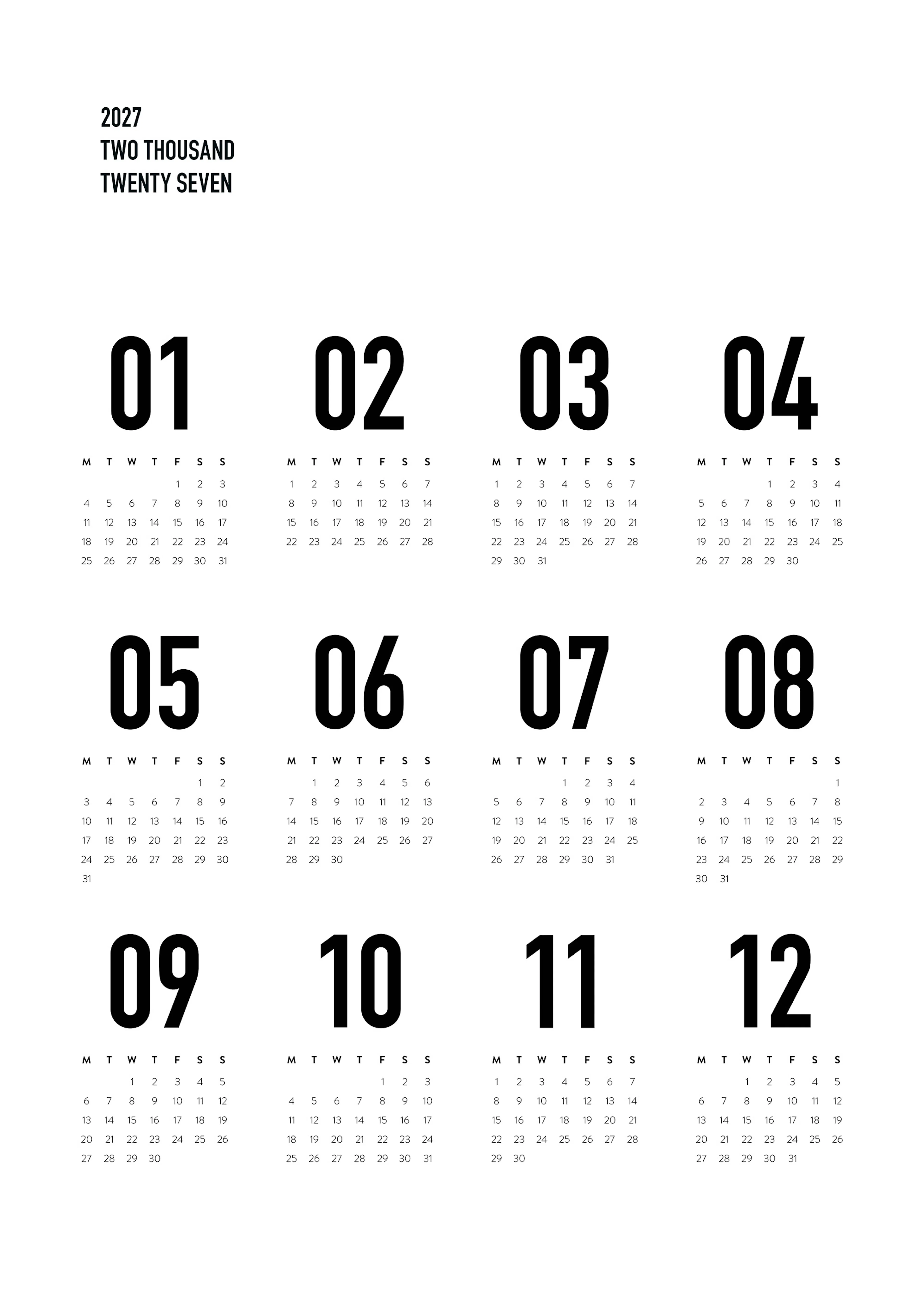 Calendar 2027 BW Poster 0