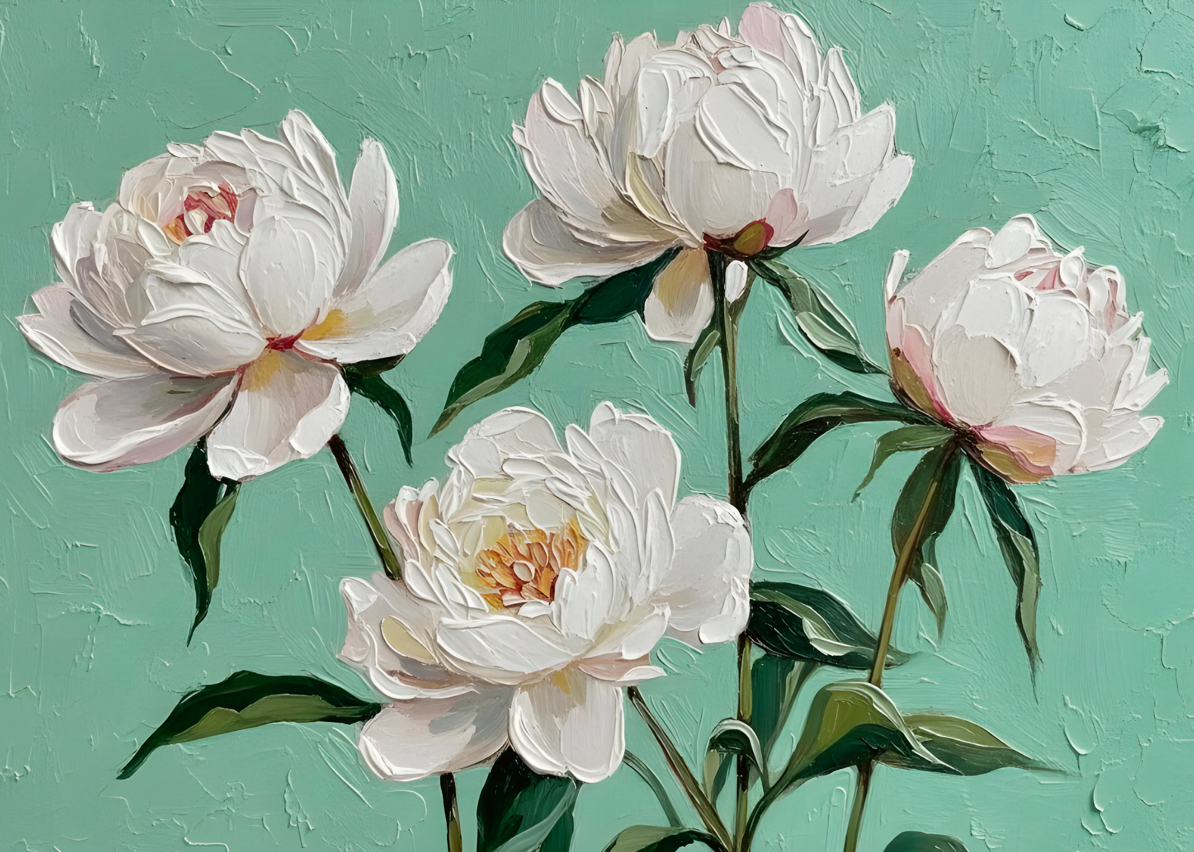 Mint White Peonies Poster 0