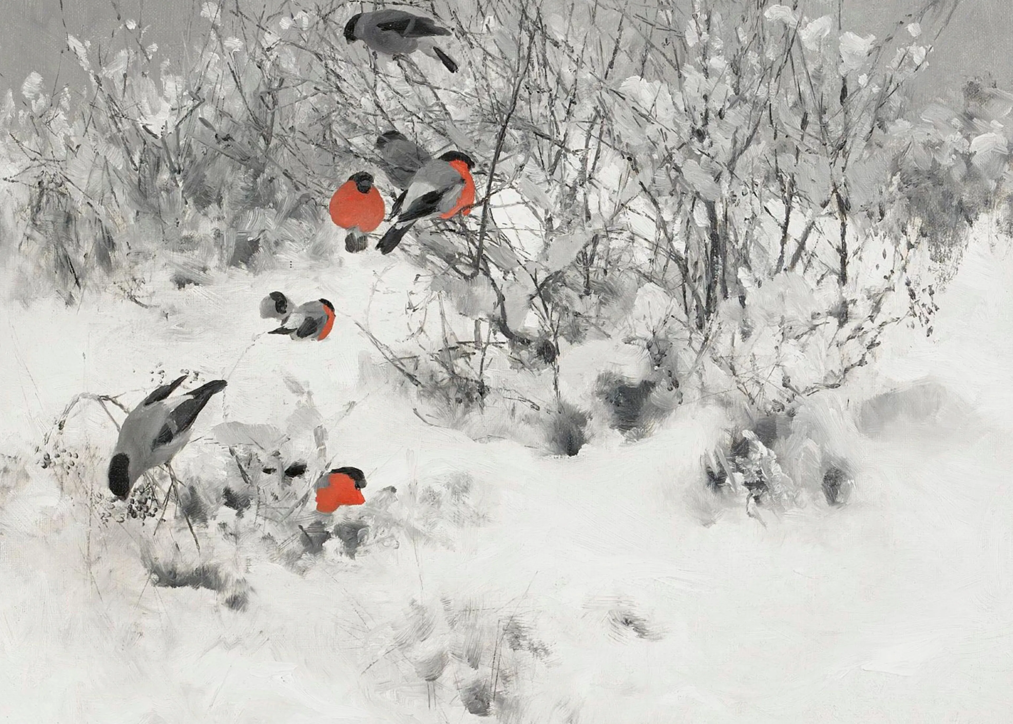 Gray Winter Birds Poster 0