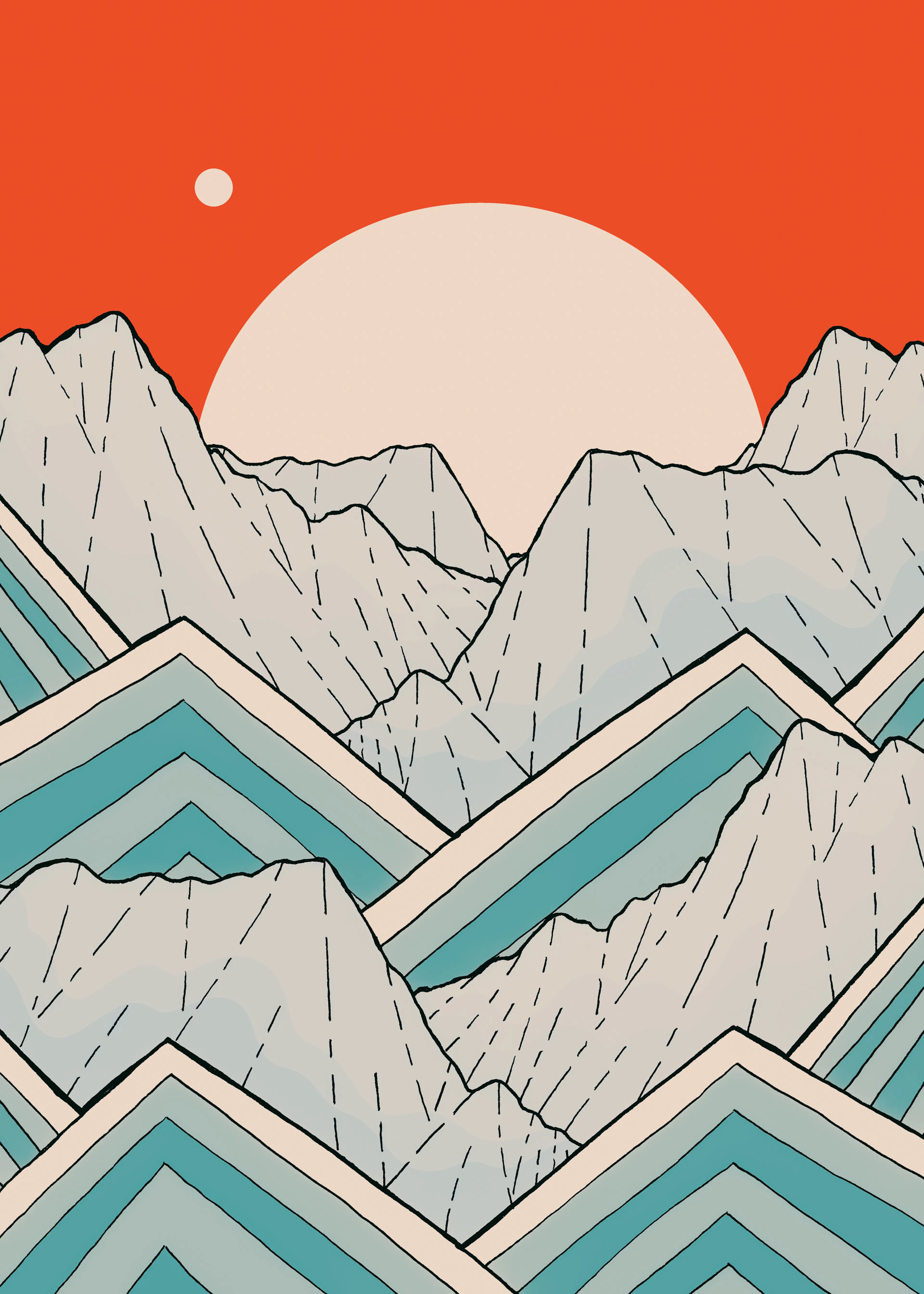 Montagnes au Coucher de Soleil Poster 0