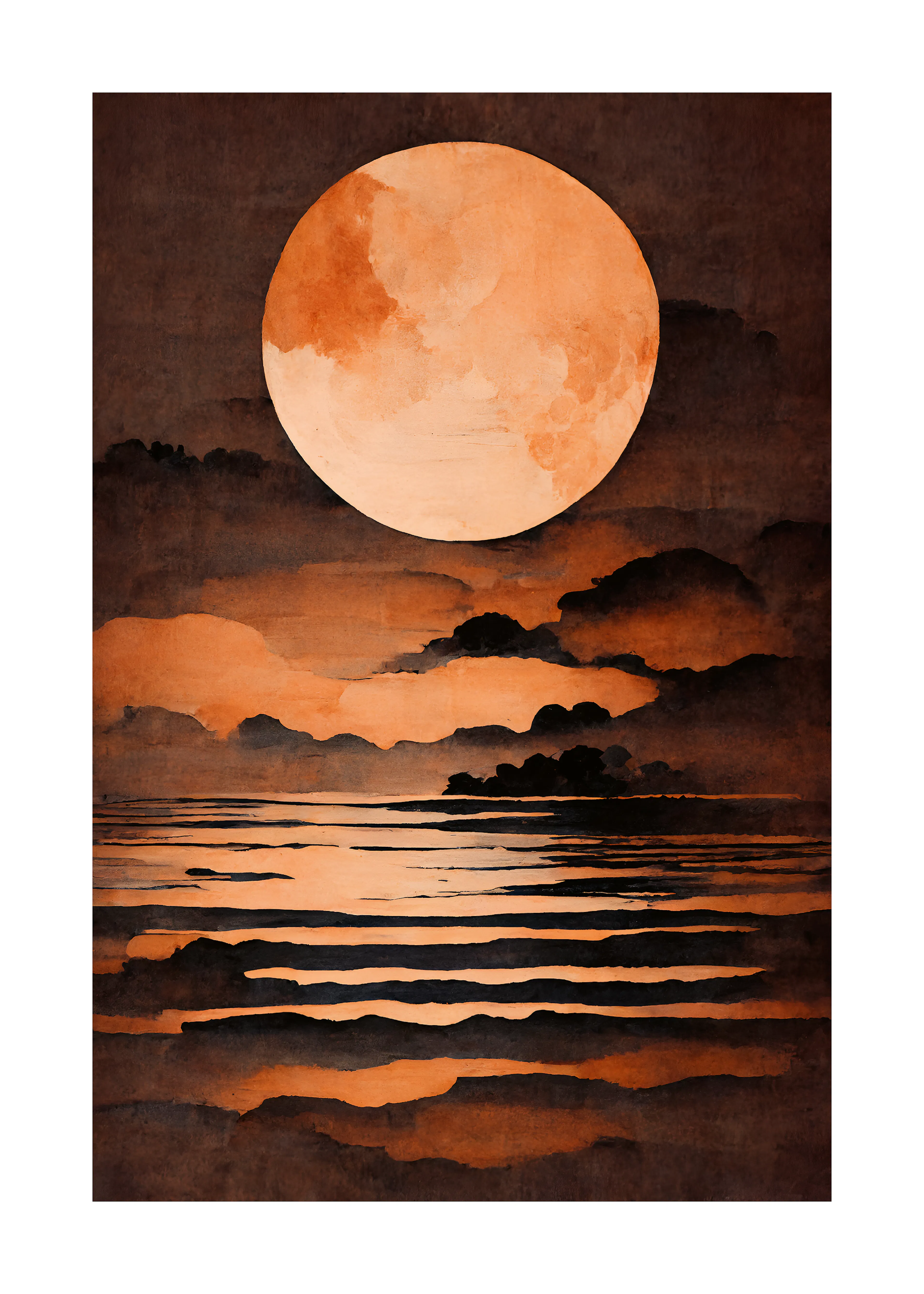 Orange Moonlit Waves Poster 0