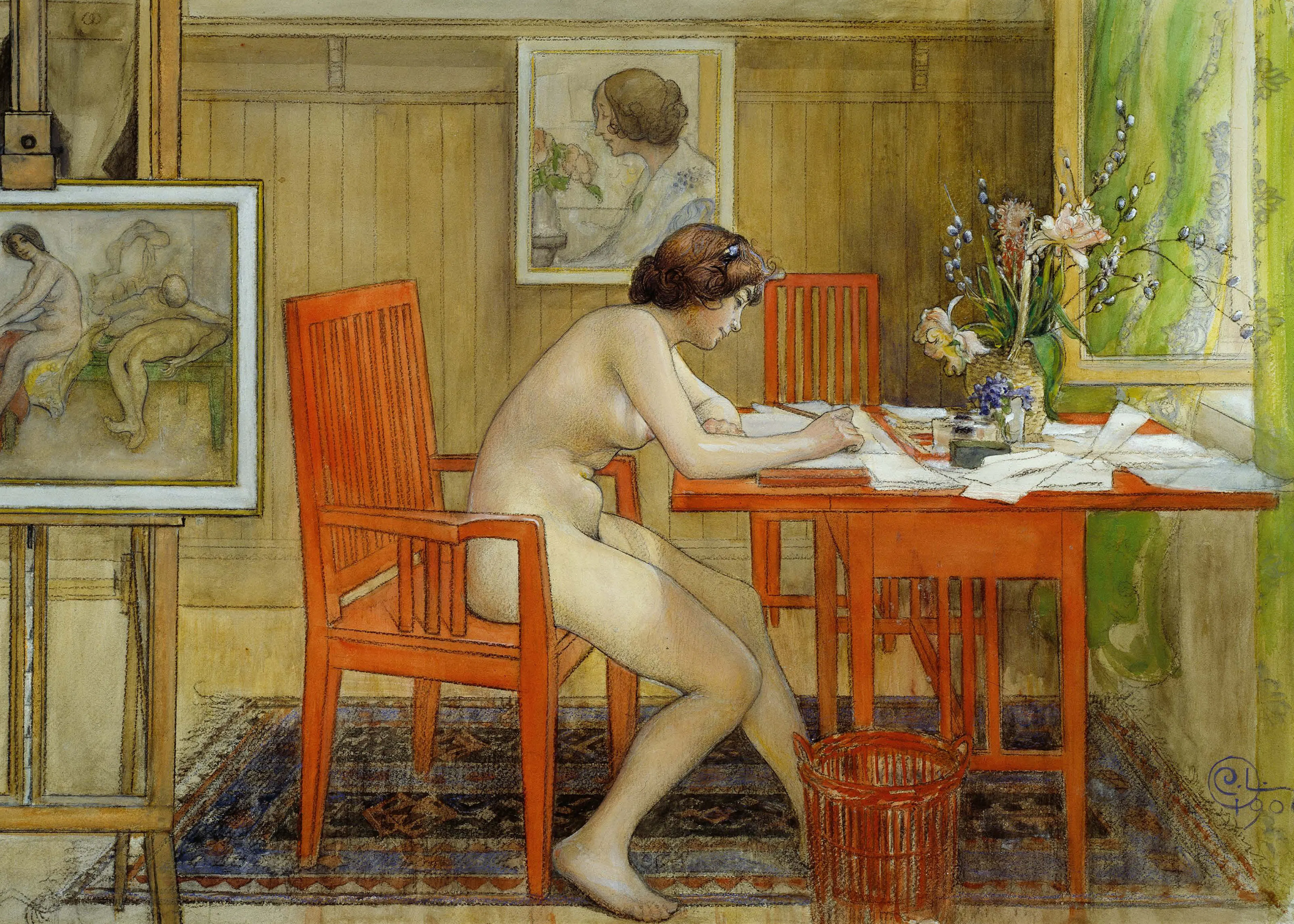 Carl Larsson - The Model Writing a Postcard Poster 0