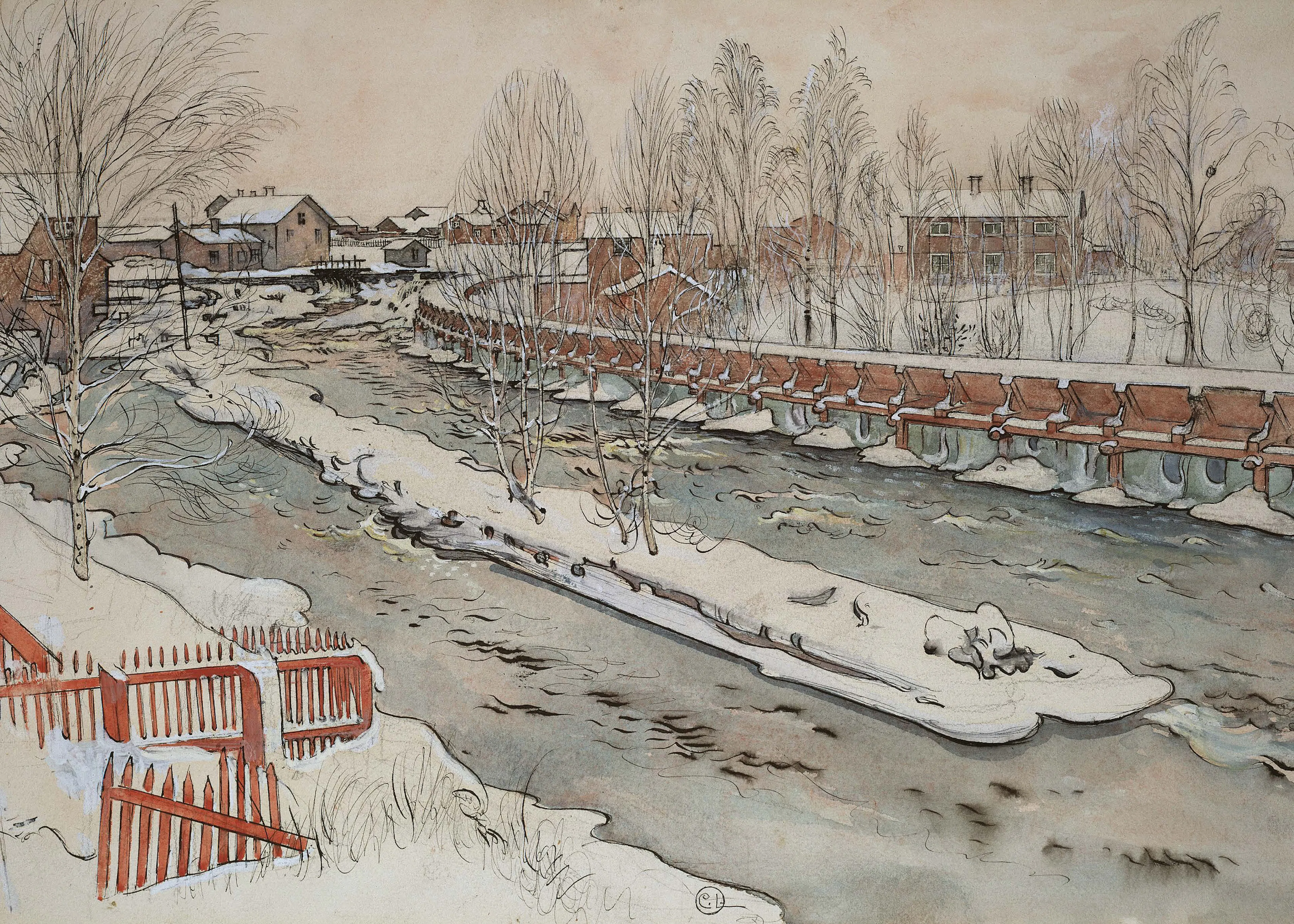 Carl Larsson - The Timber Chute. Winterscene Poster 0