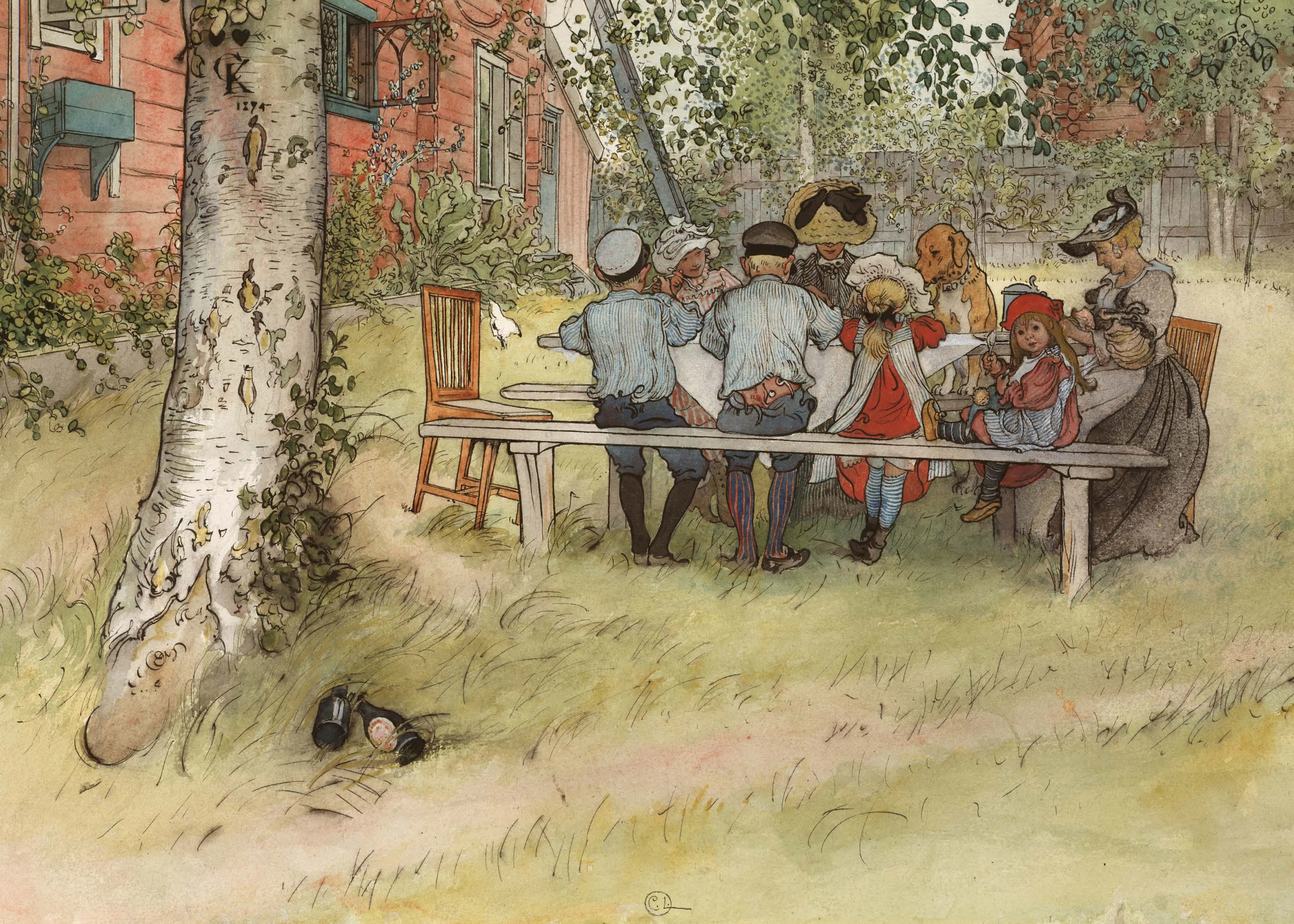 Carl Larsson - Breakfast under the Big Birch Poster 0