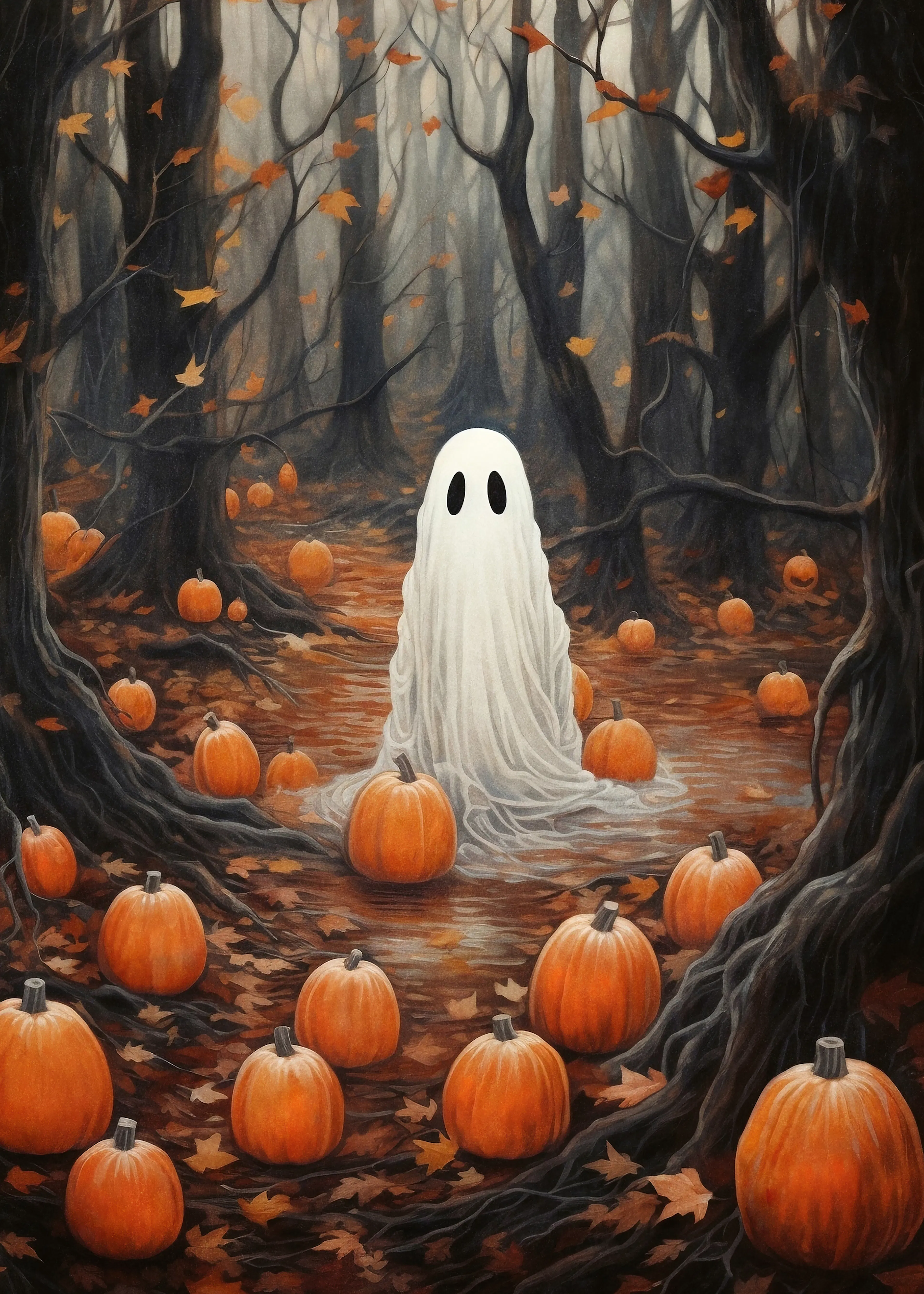 Olga Telnova - Ghostly Pumpkin Patch Poster 0