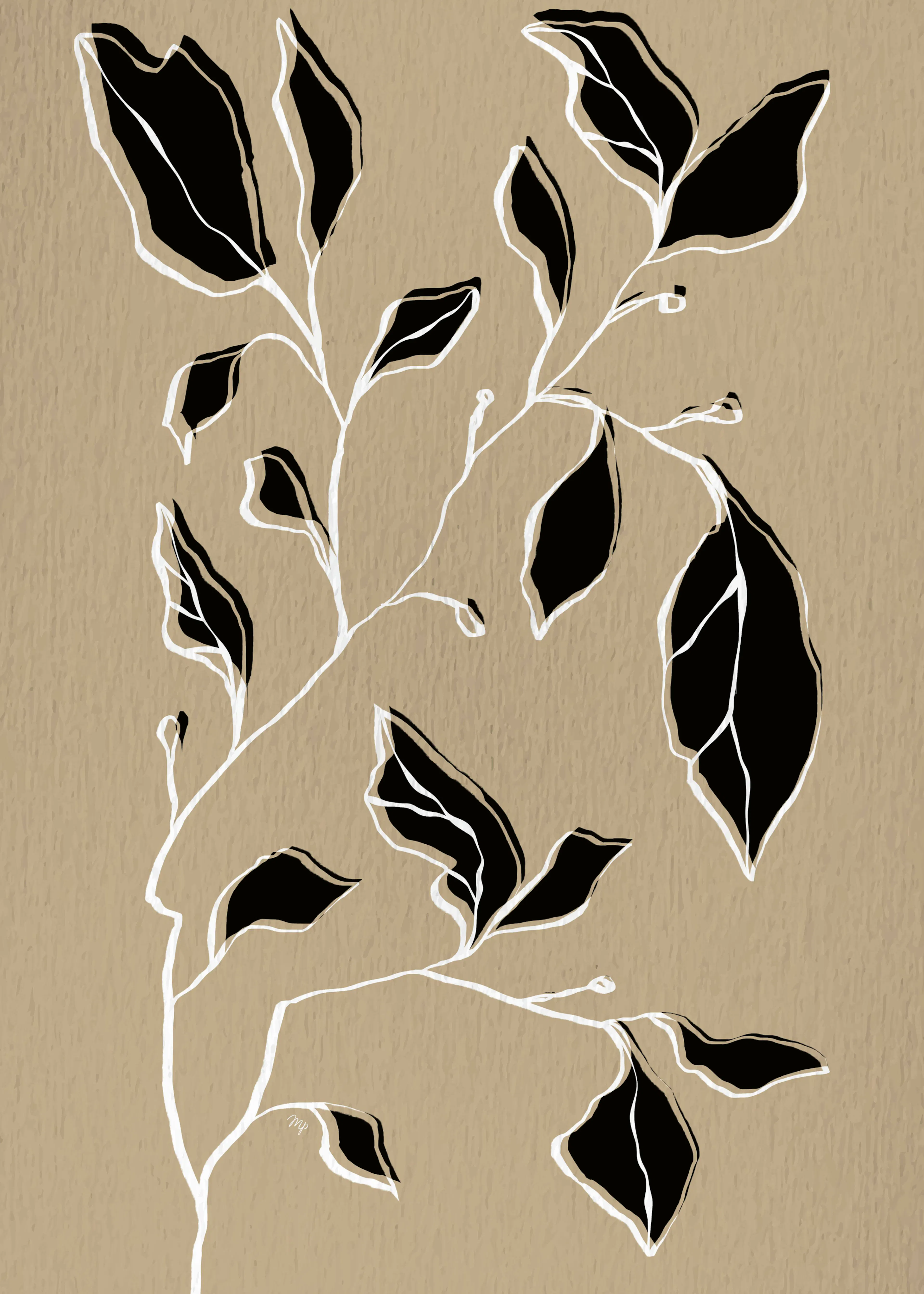Taupe Elegant Foliage Poster 0