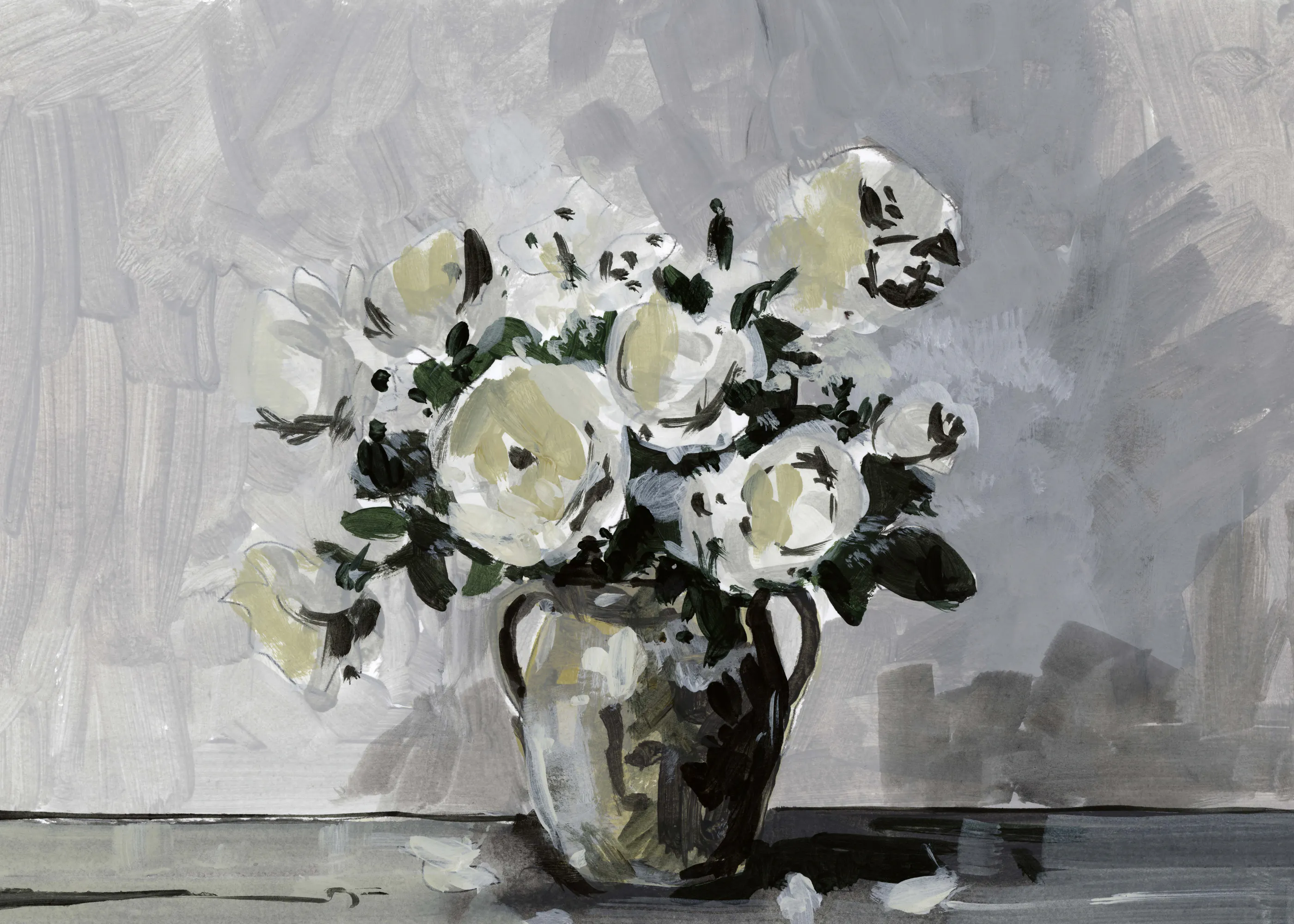 Gray White Roses Poster 0