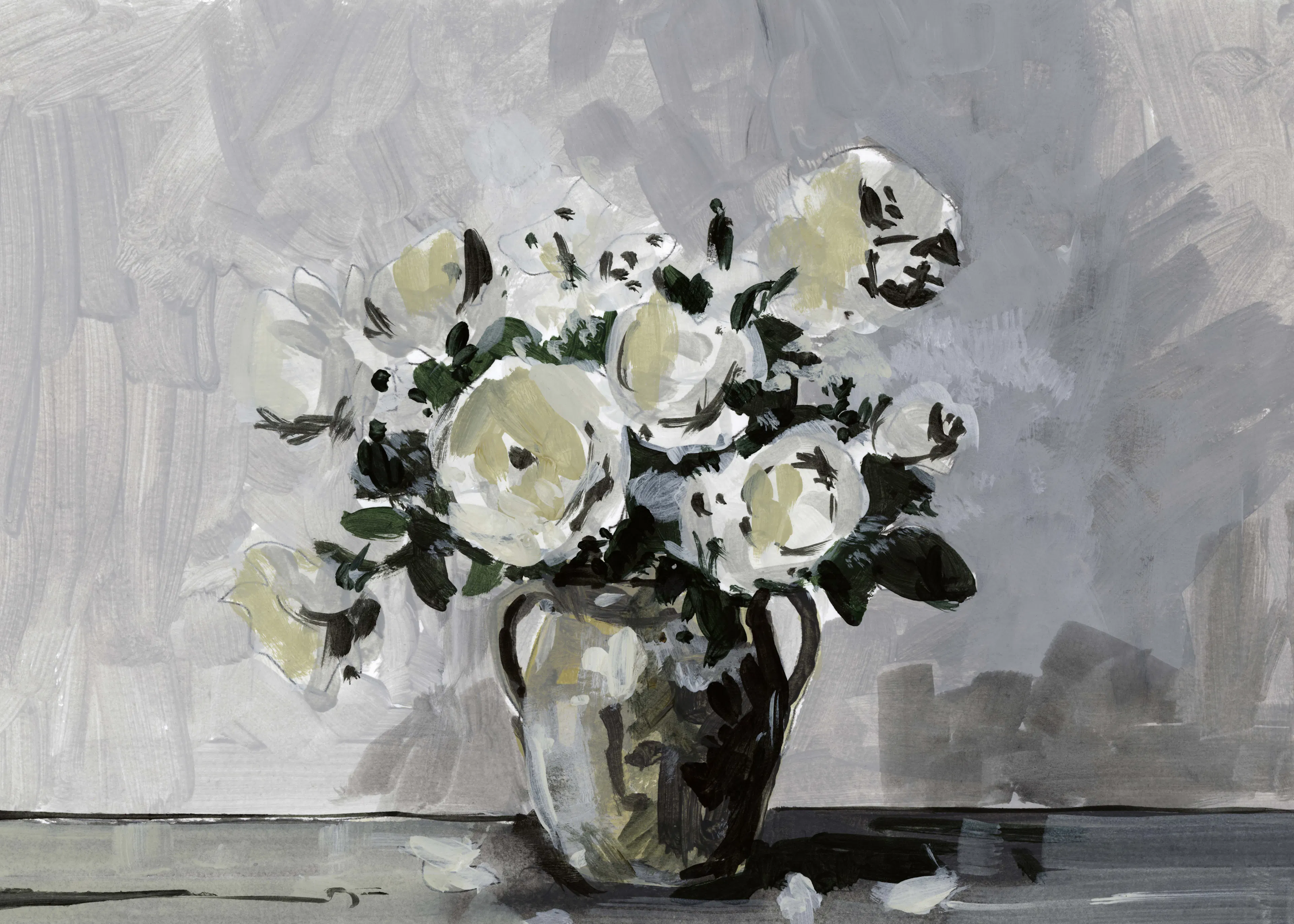 Gray White Roses Poster 0