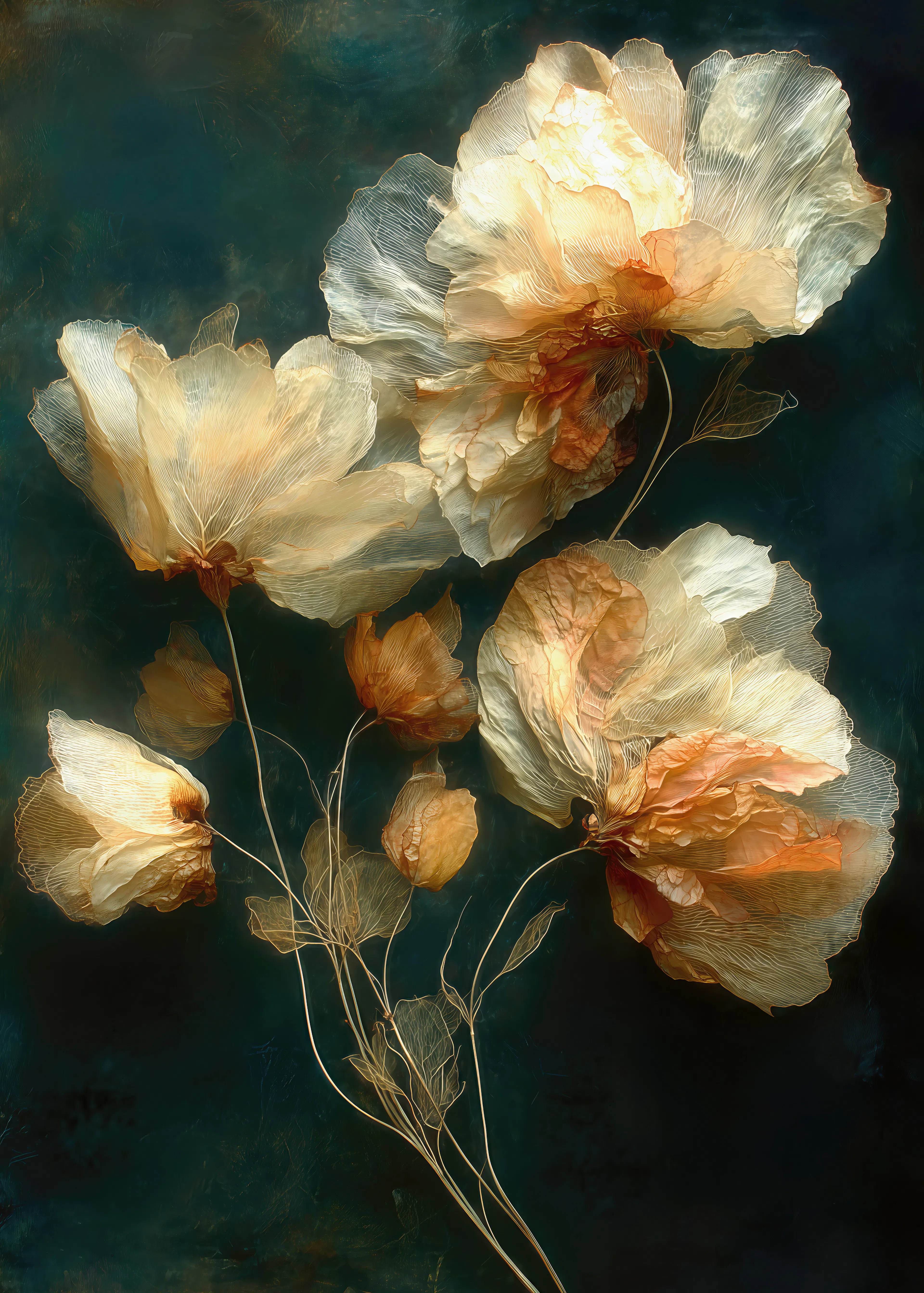 Teal Etherische Bloesems Poster 0