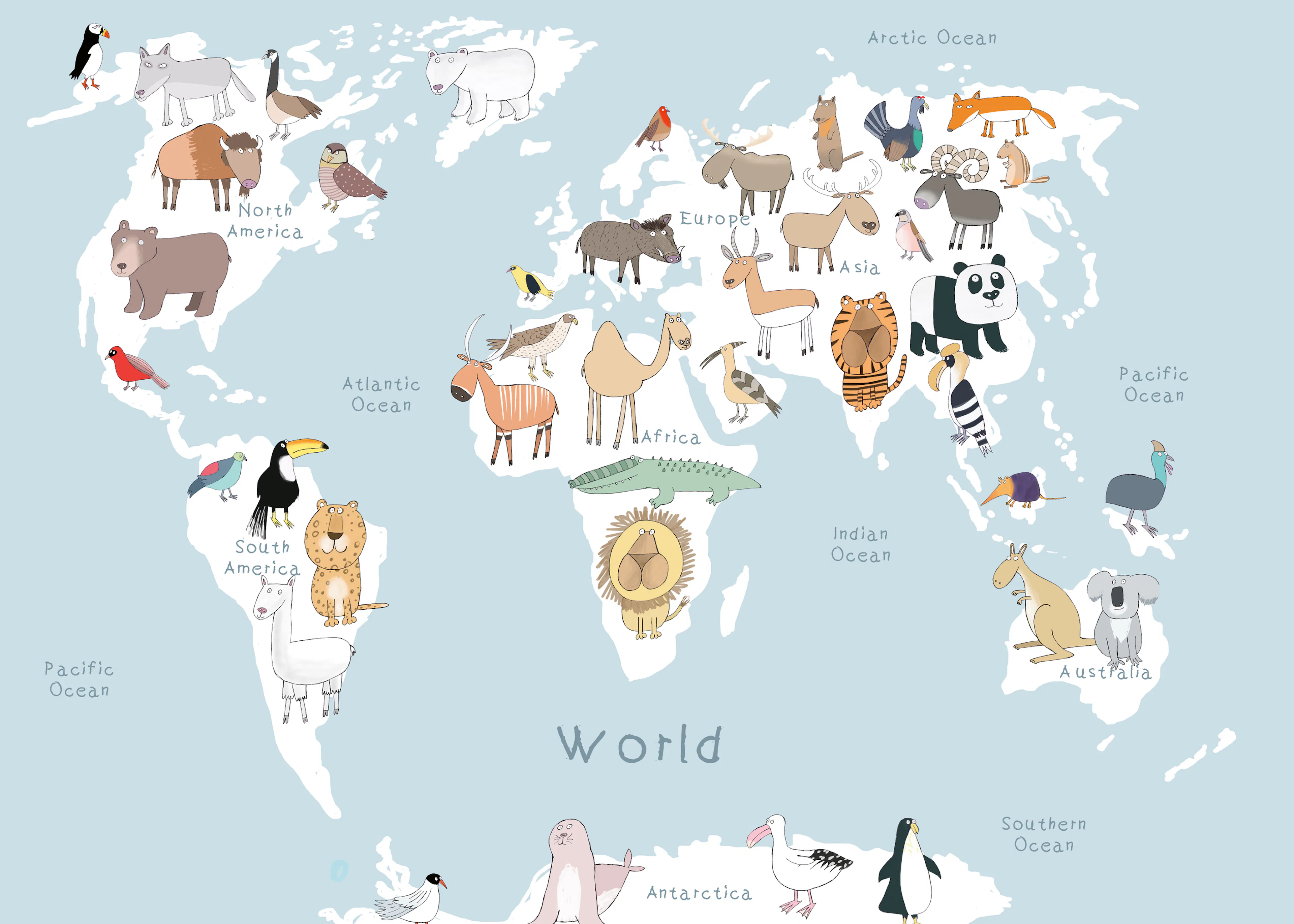 Blue Animal World Map Poster 0