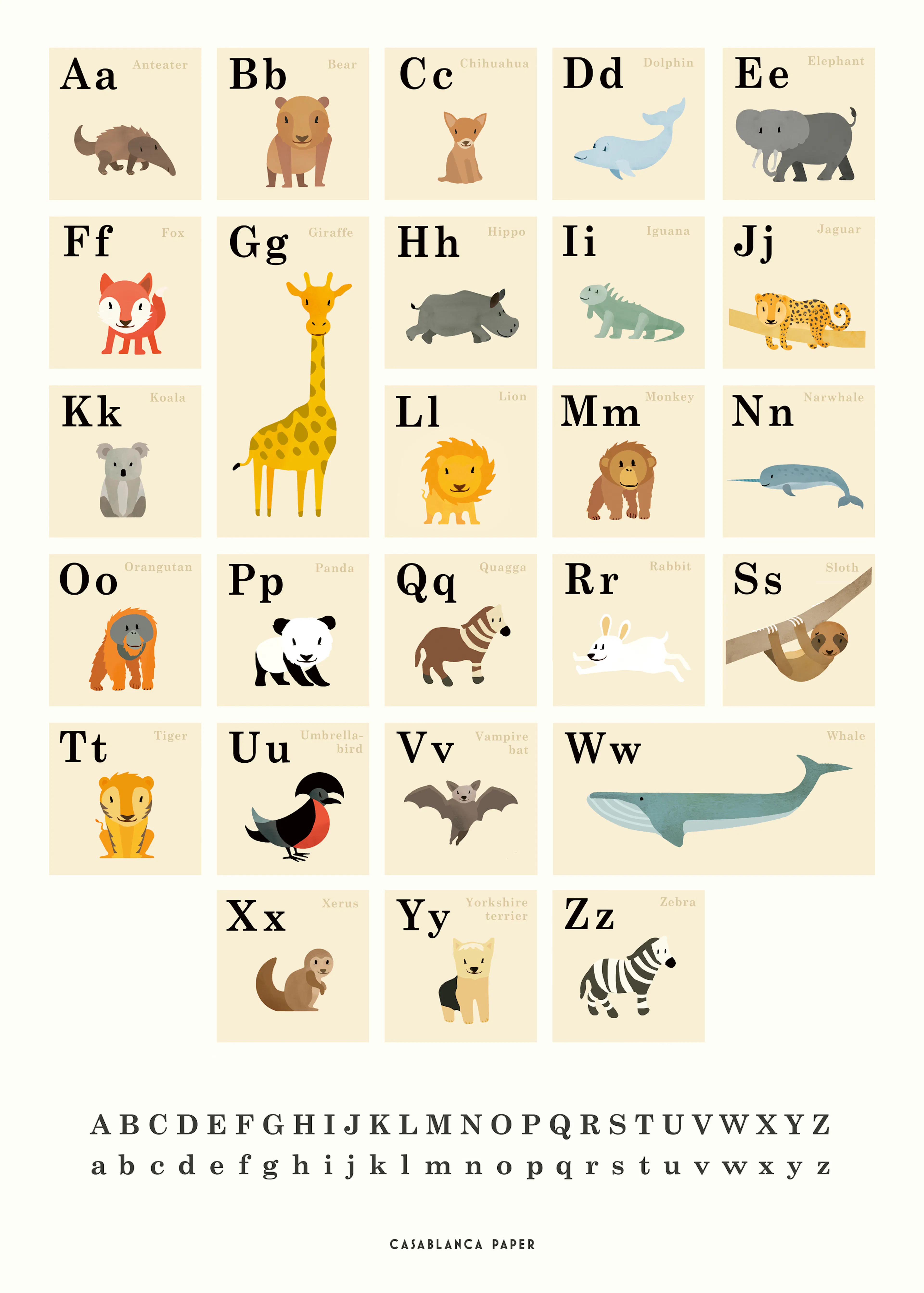 Beige Dieren Alfabet Poster 0