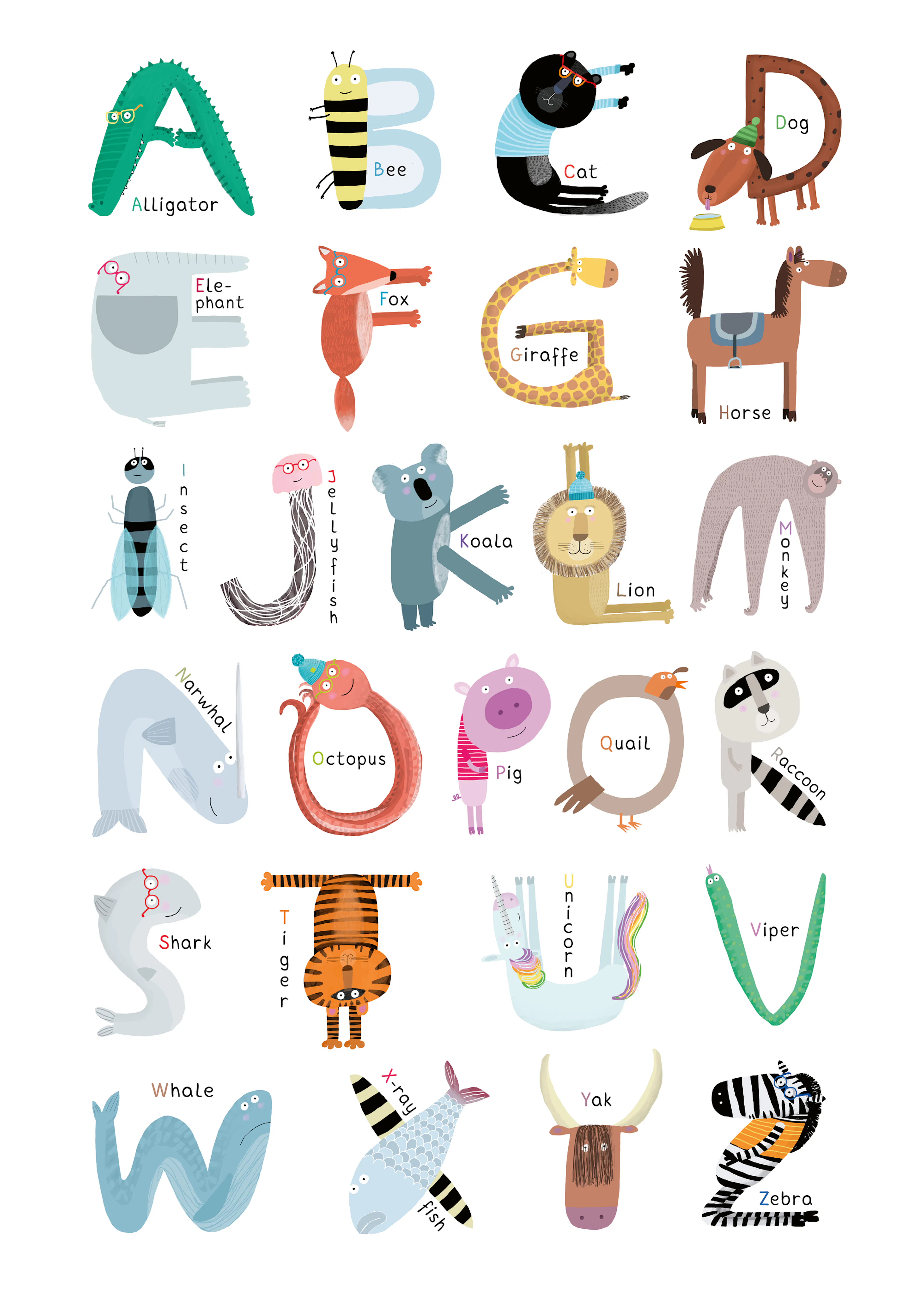 Pastel Dieren Alfabet Poster 0