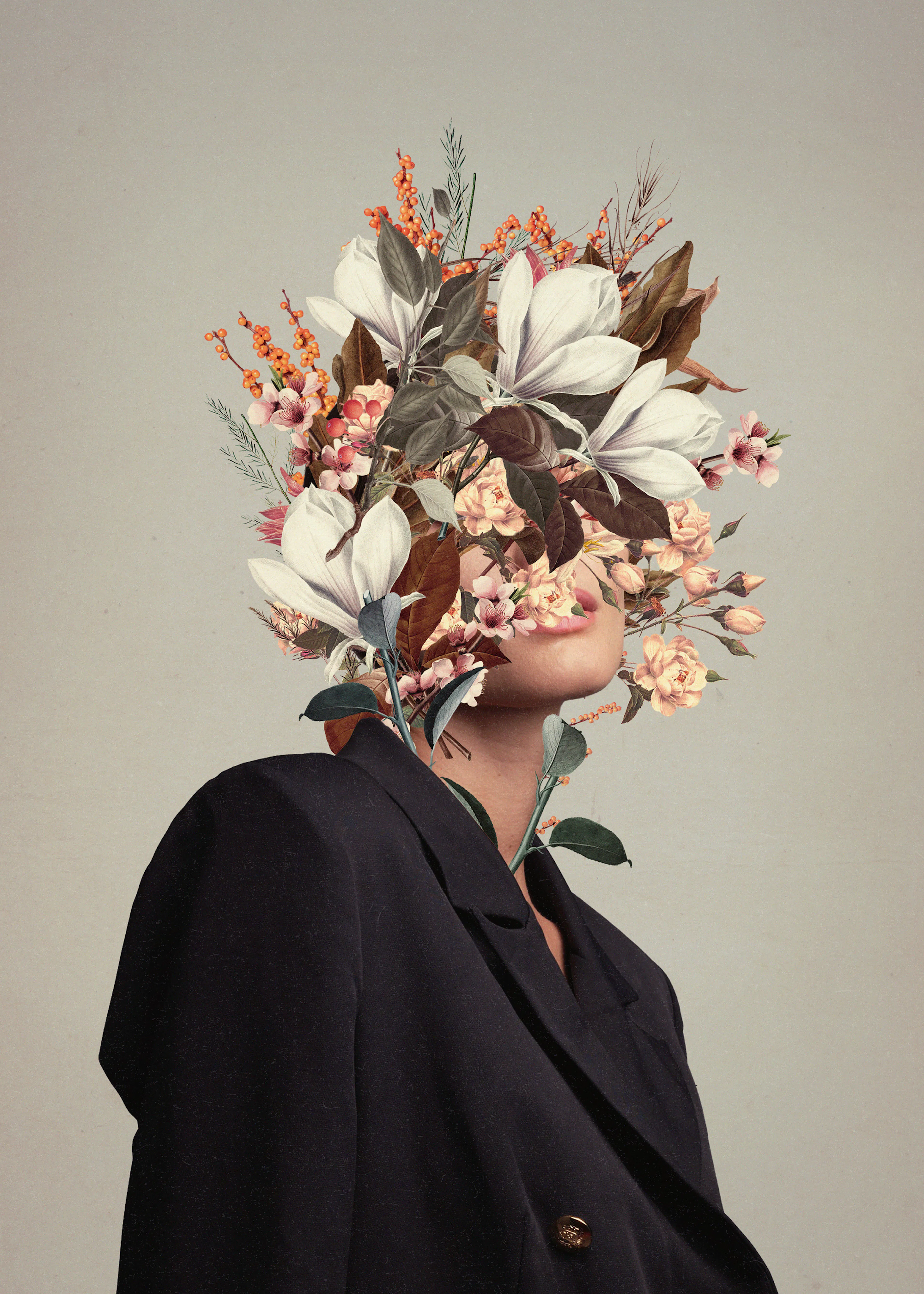 Beige Bloemen Fusie Poster 0