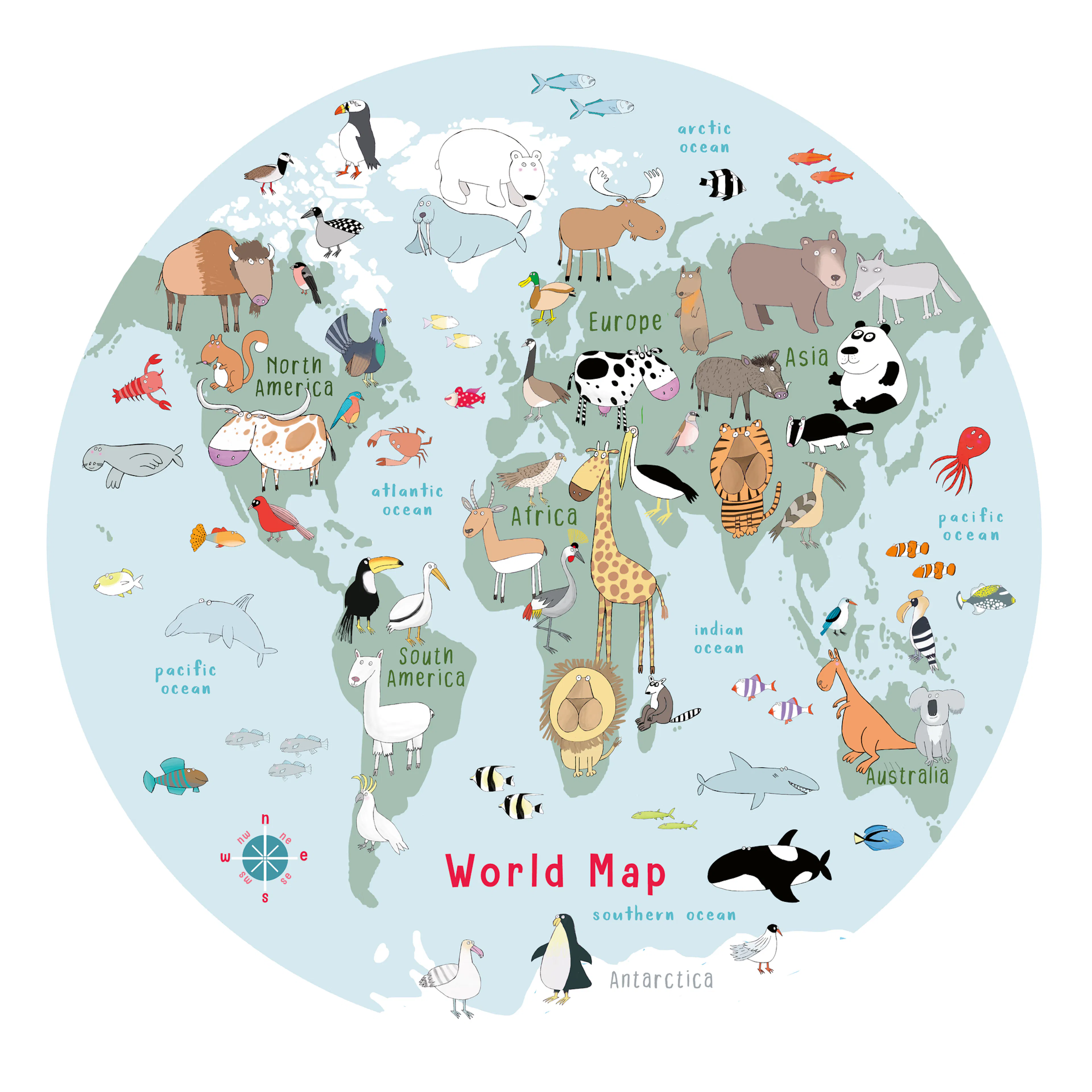 Blue Wildlife World Map Poster 0