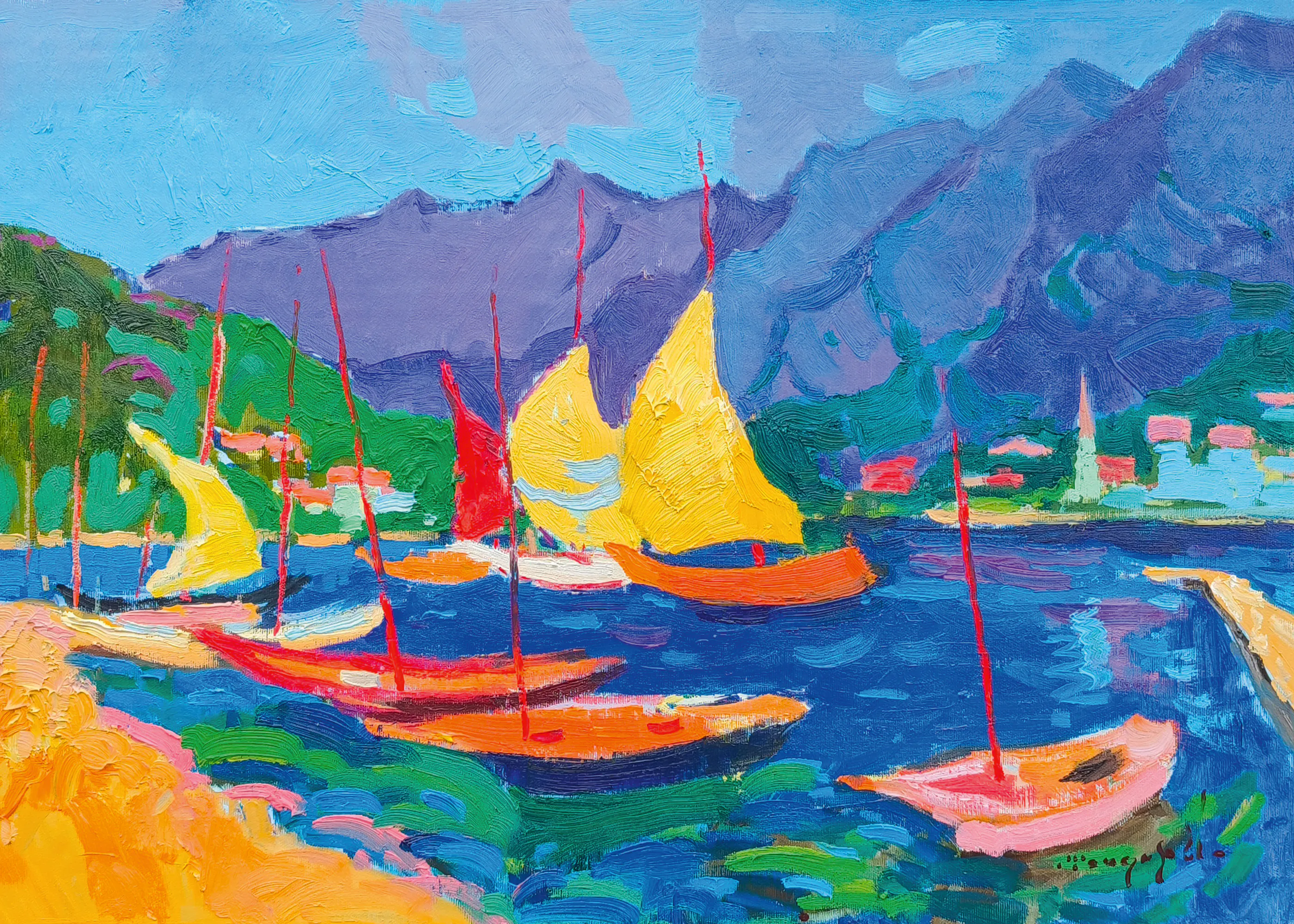 Blue Colorful Sailboats Poster 0