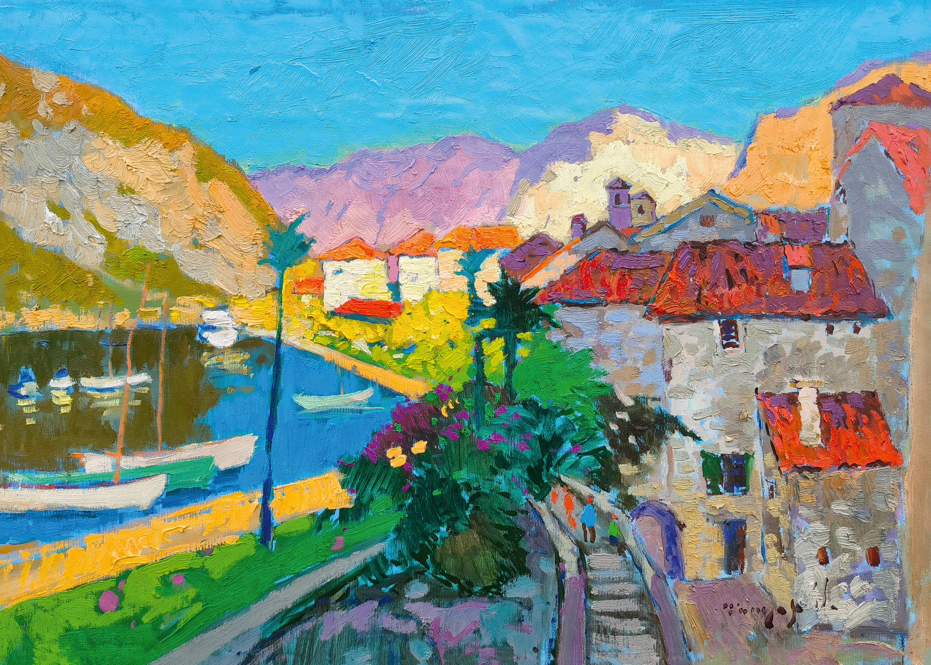Colorful Coastal Village Poster 0