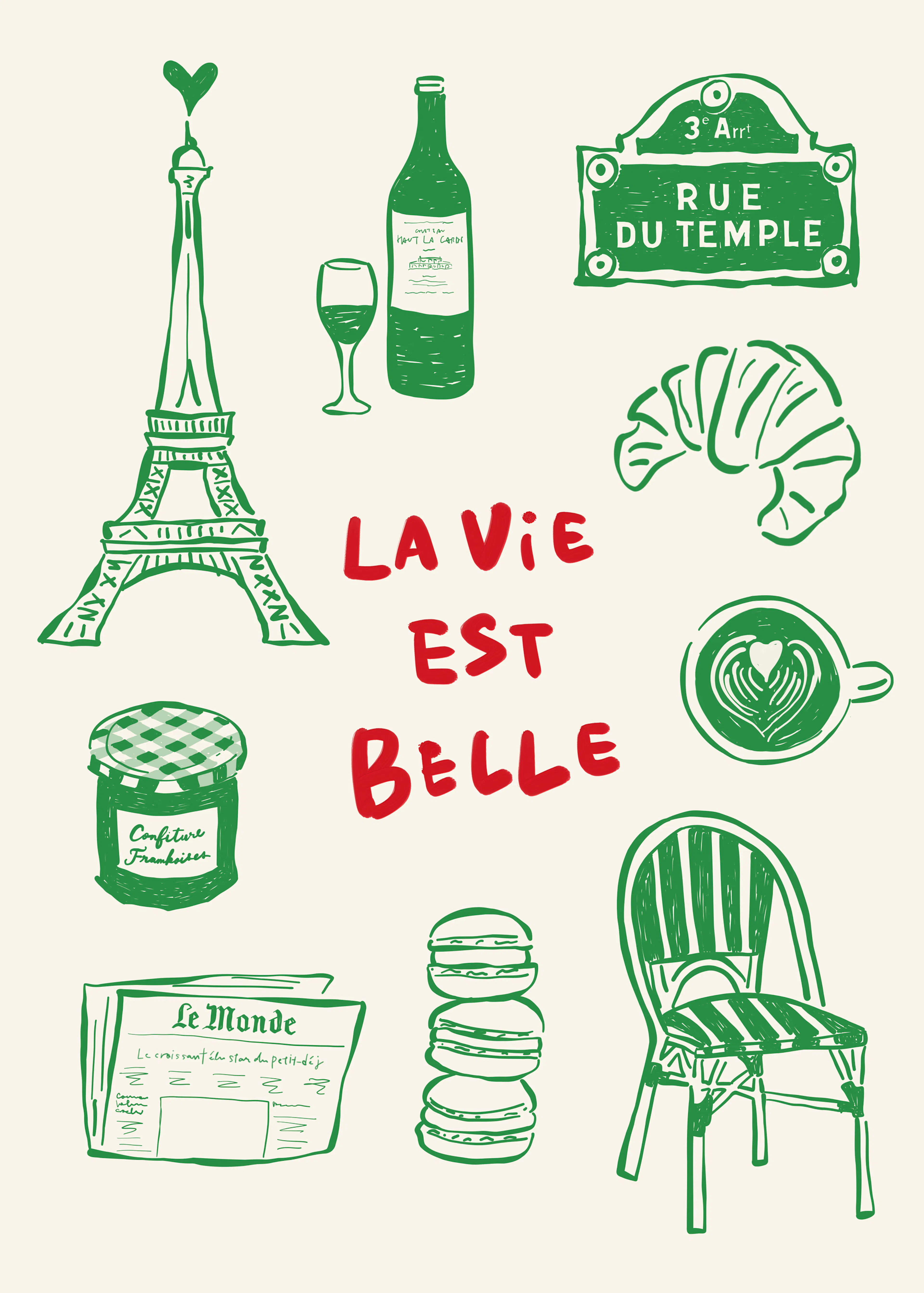 Grön Parisisk Frukost Poster 0