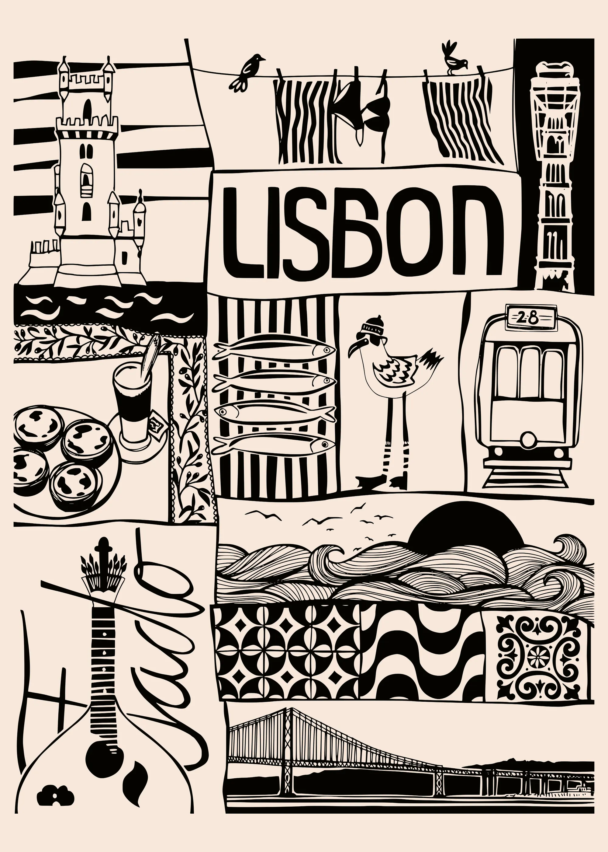 Béžový Lisbon Vibes Poster 0