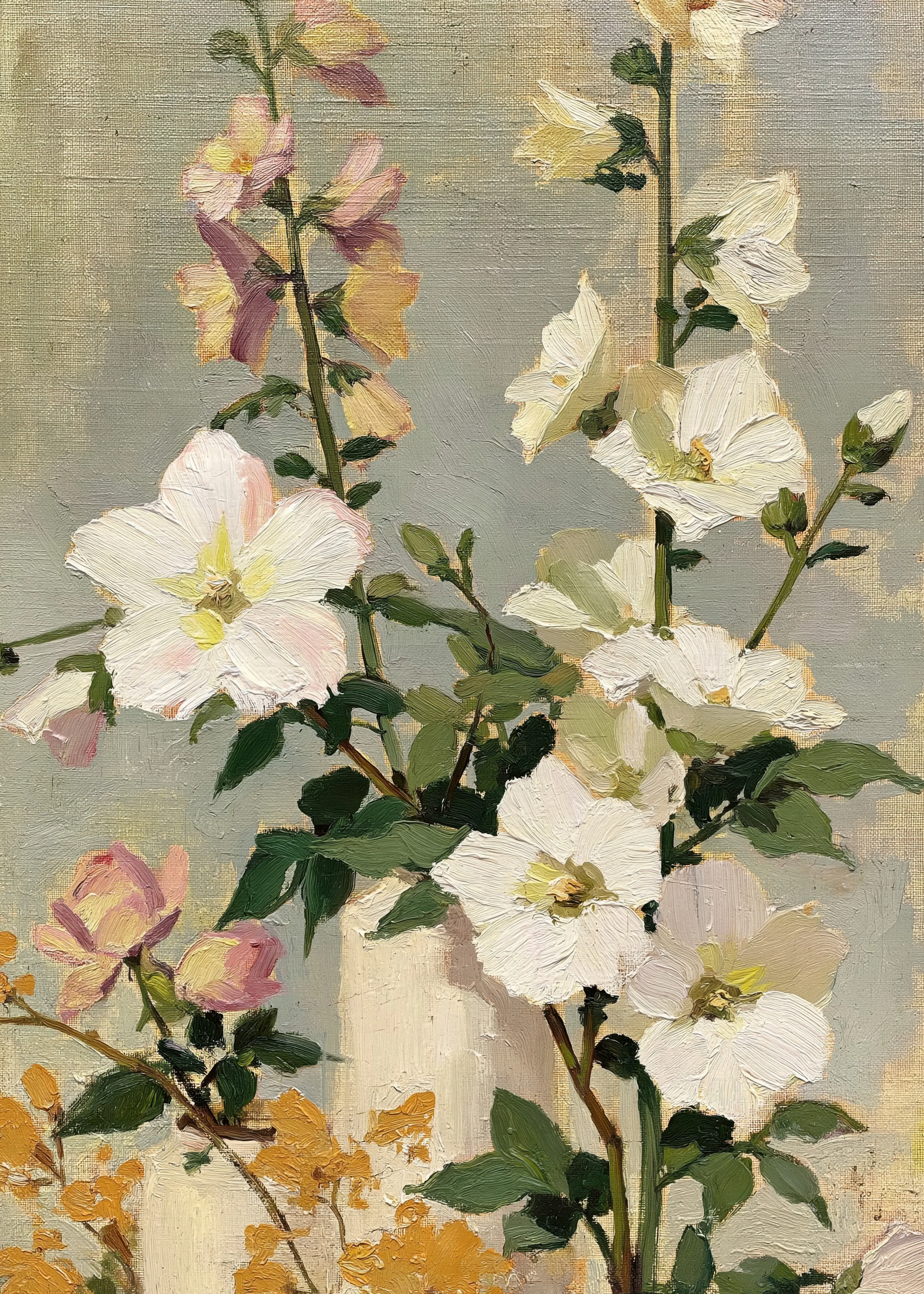 Fleurs Délicates Beige Doux Poster 0