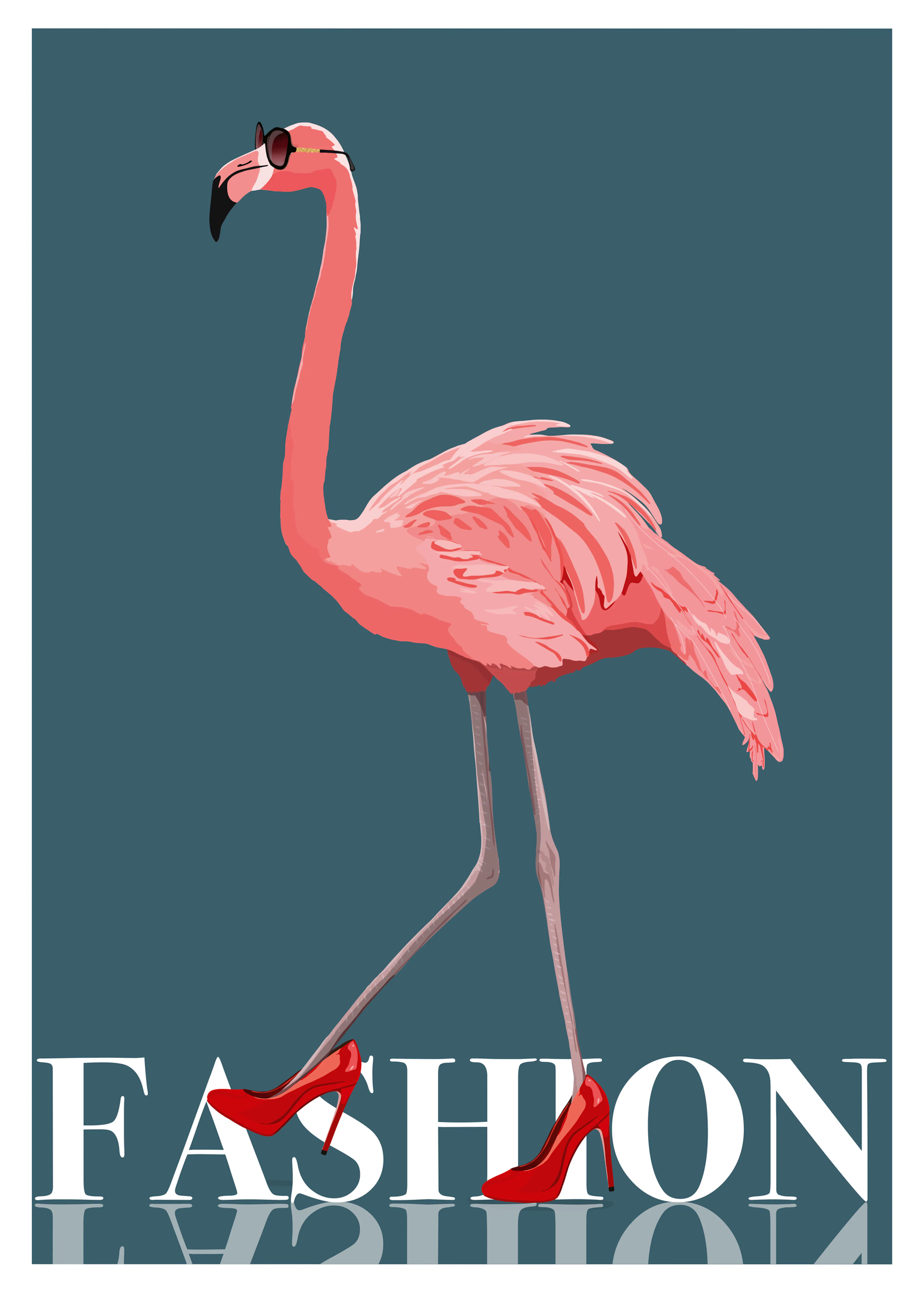 Blauw Roze Flamingo Poster 0