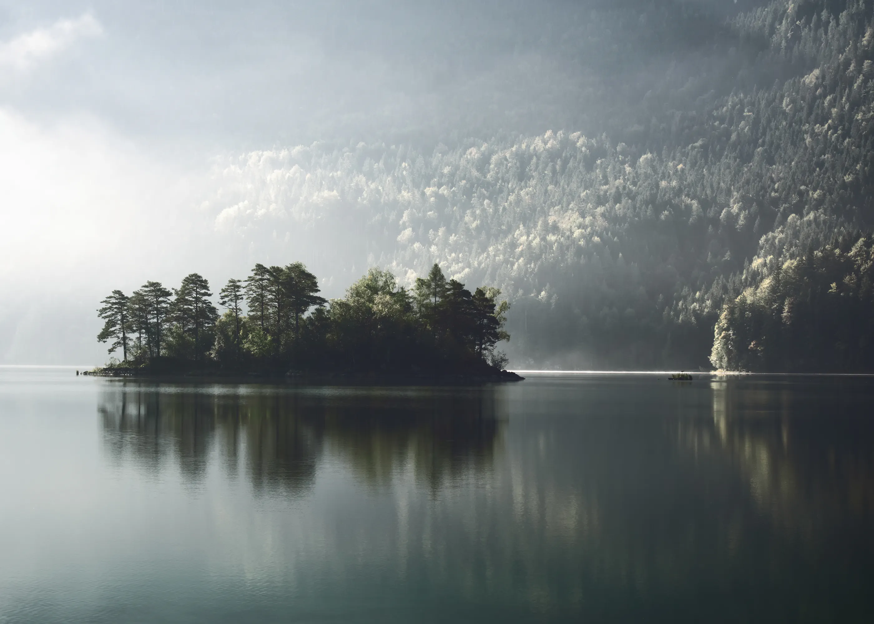 Teal Misty Lake Poster 0