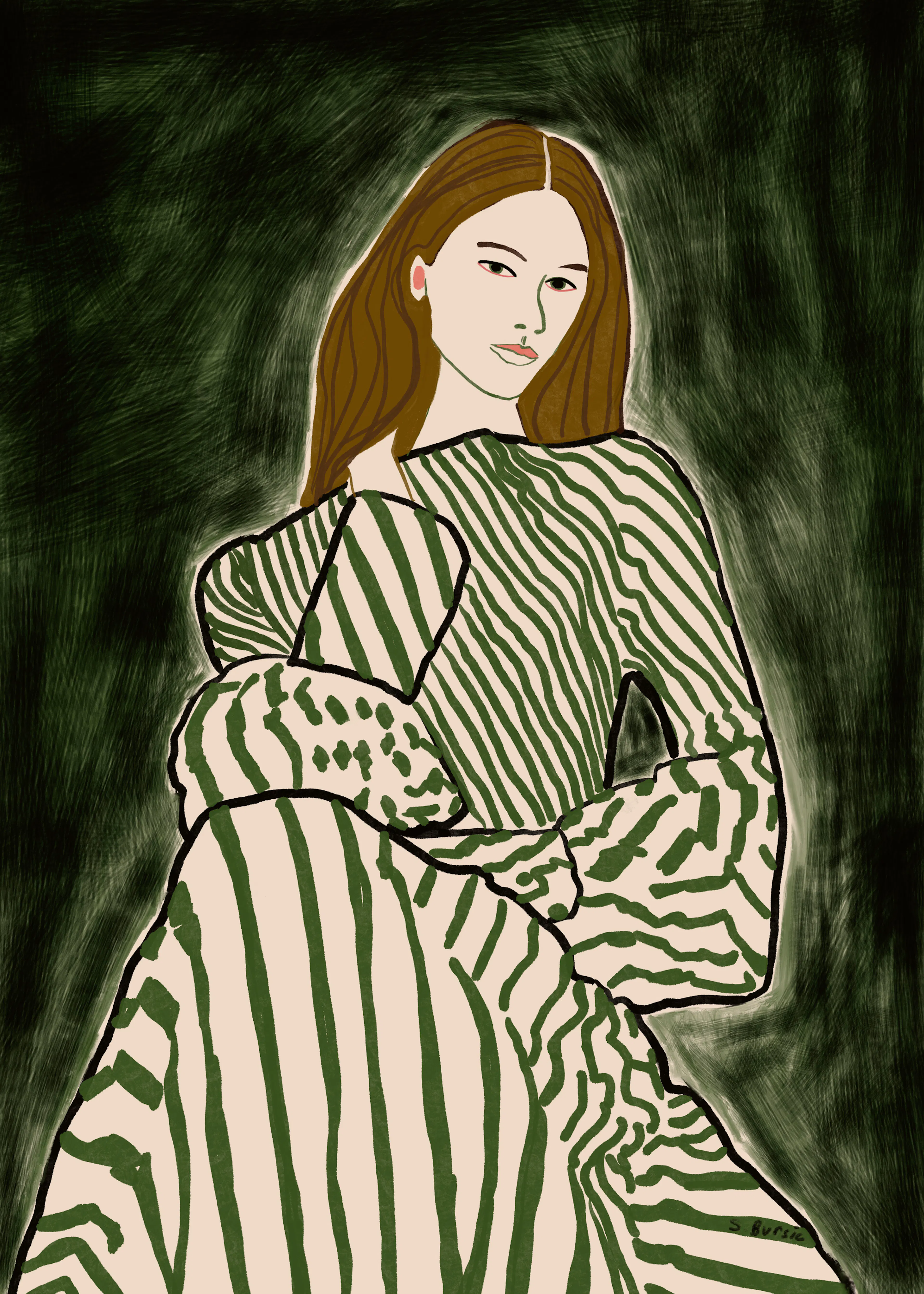 Green Striped Elegance Poster 0