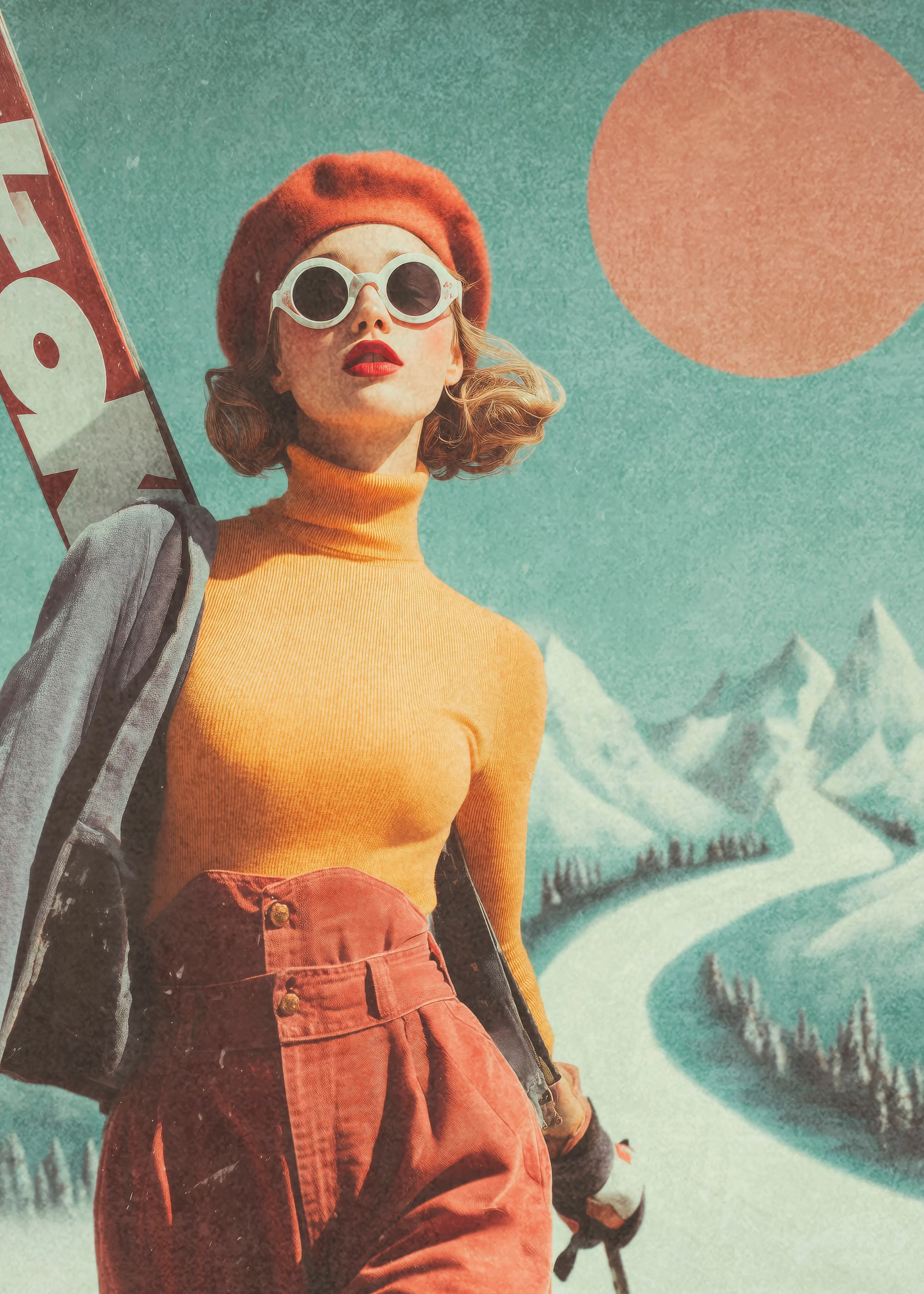 Vintage Lyžařský Styl Poster 0