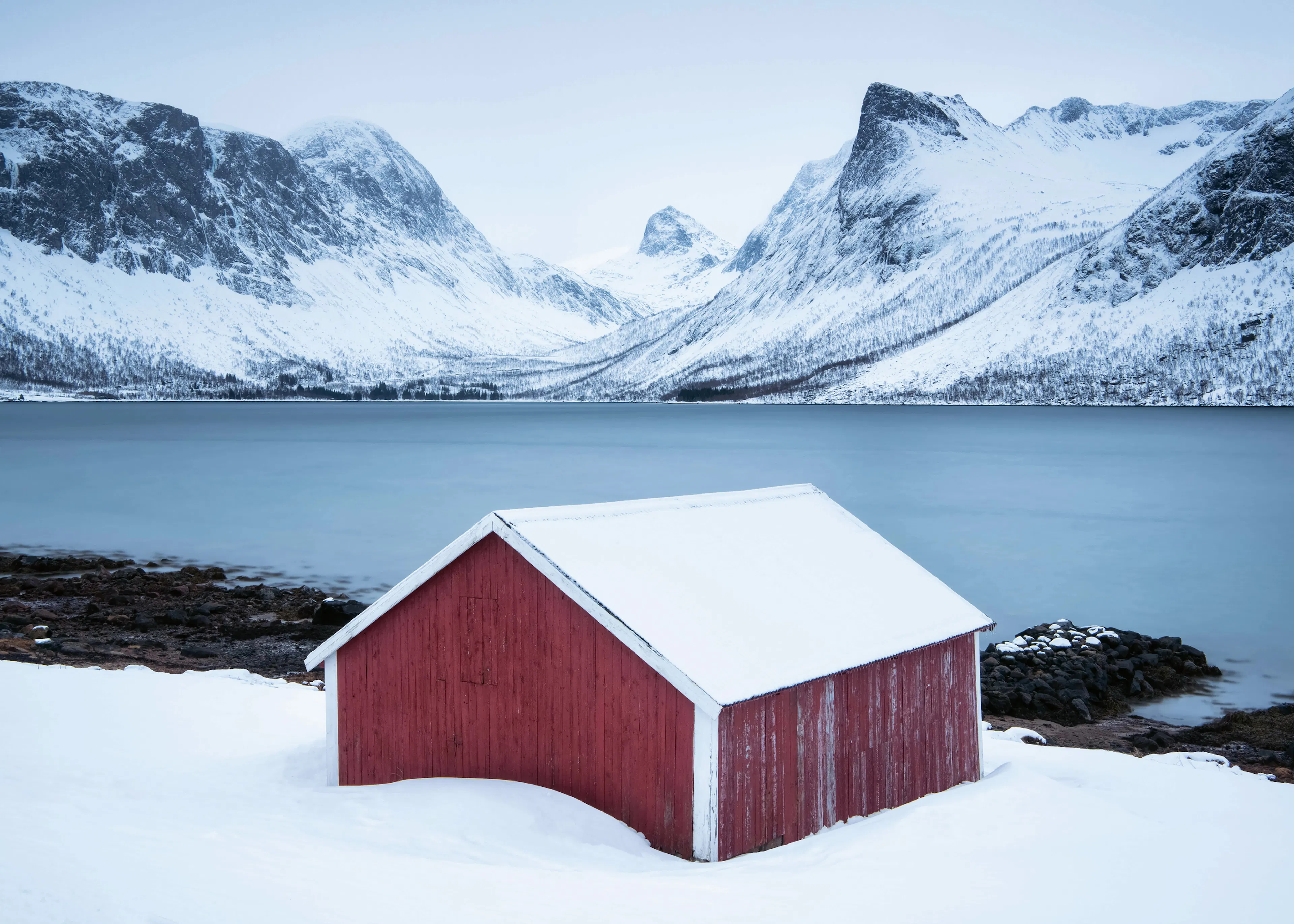 Red Snowy Cabin Poster 0