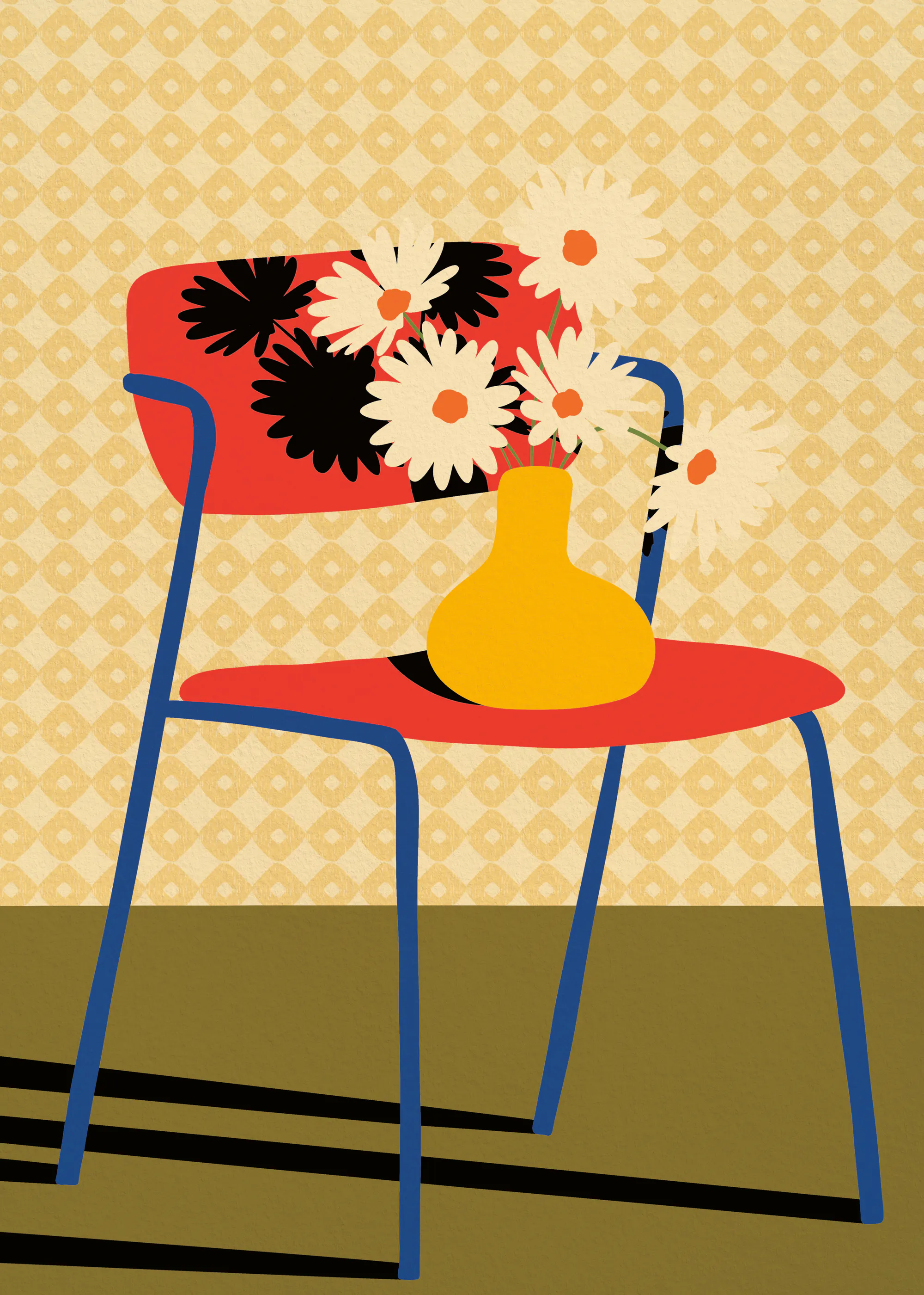 Red Retro Floral Poster 0