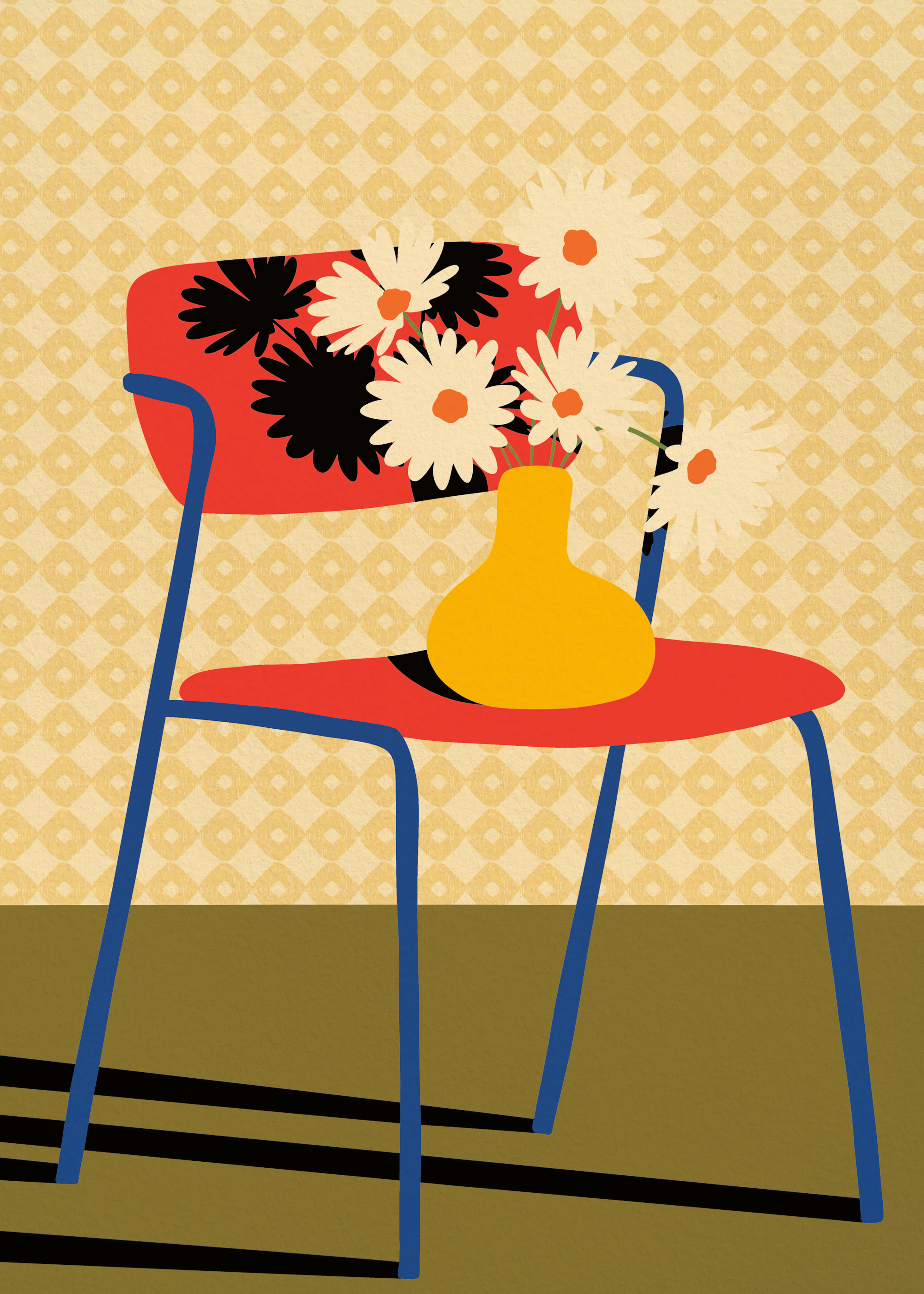 Red Retro Floral Poster 0