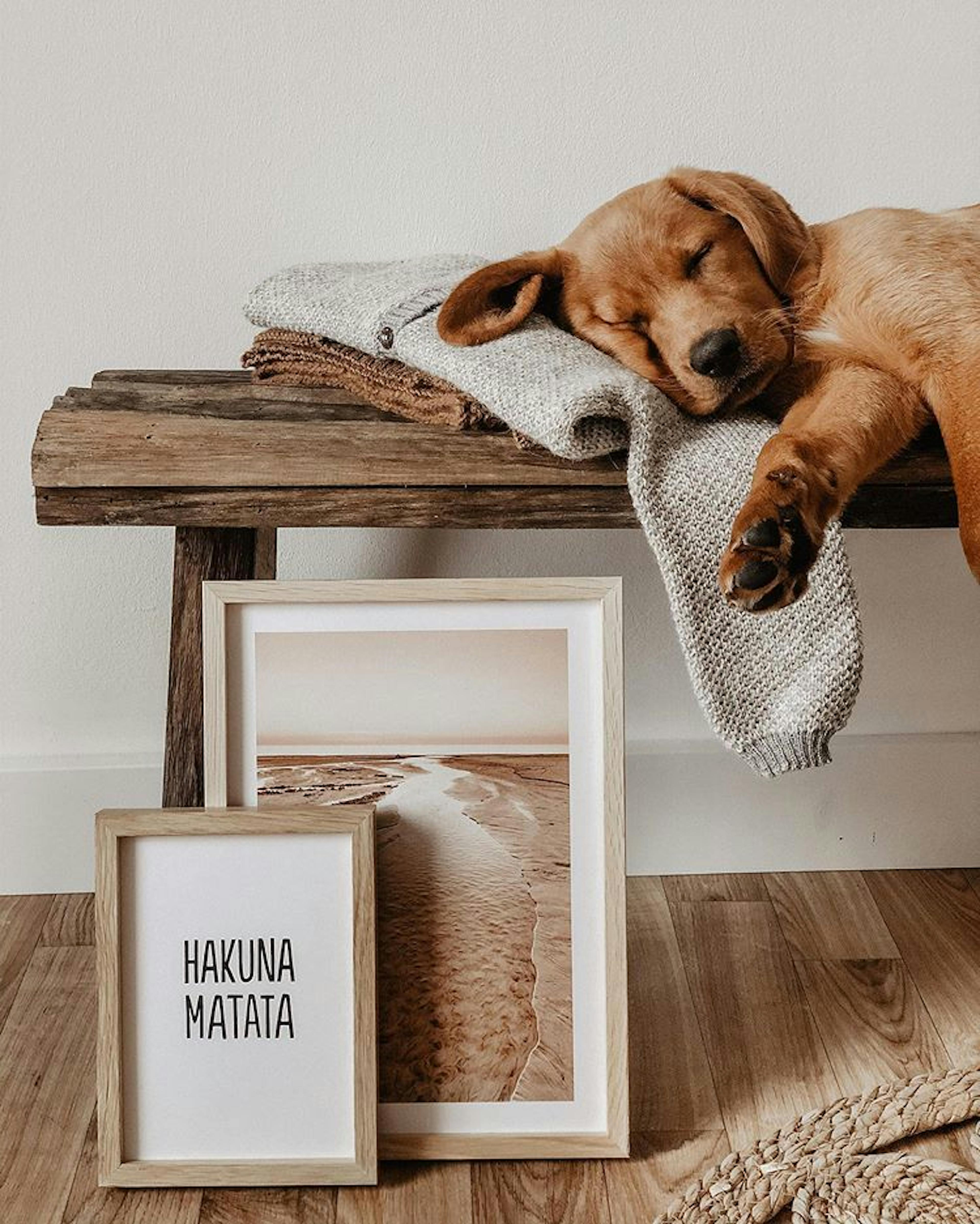 Beige wall art hakuna matata poster oak frames