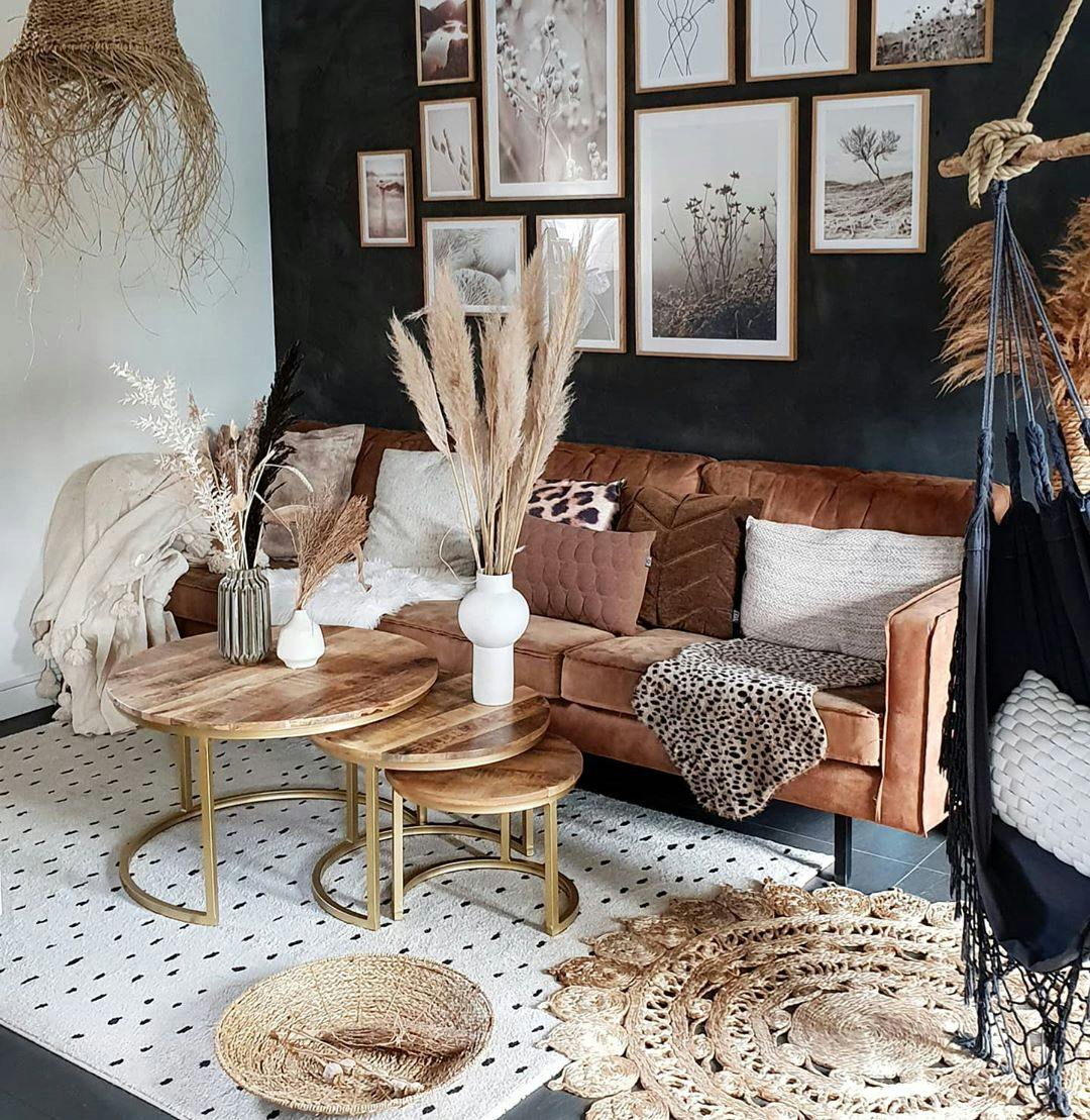 Bohemian style gallery wall earthy tones nature posters