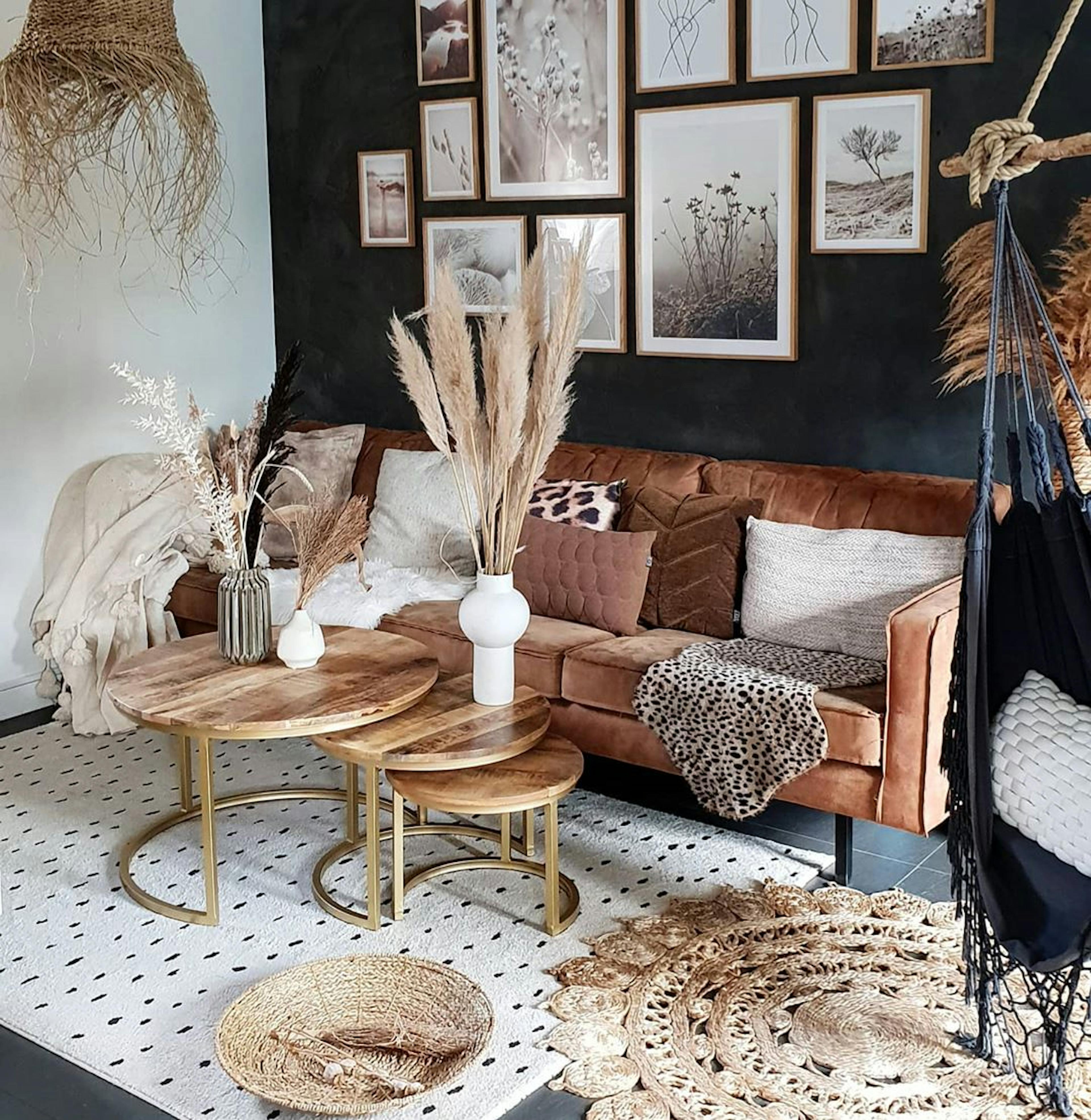 Bohemian style gallery wall earthy tones nature posters