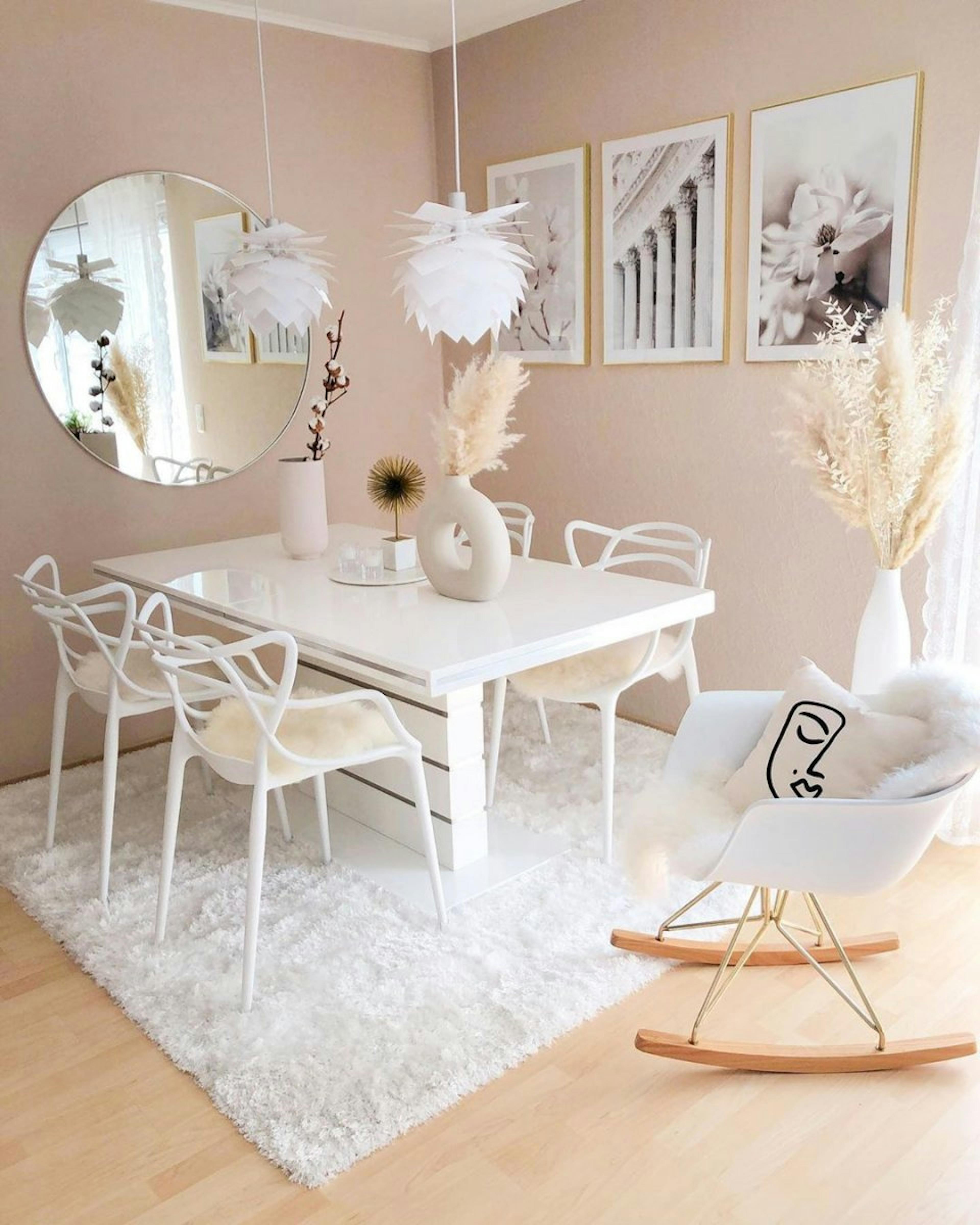 Stylish dining room gallery wall magnolia print flower posters oak frames