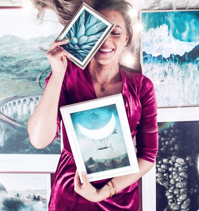 ブルー イラスト ポスター コッパーフレーム グリーン 青